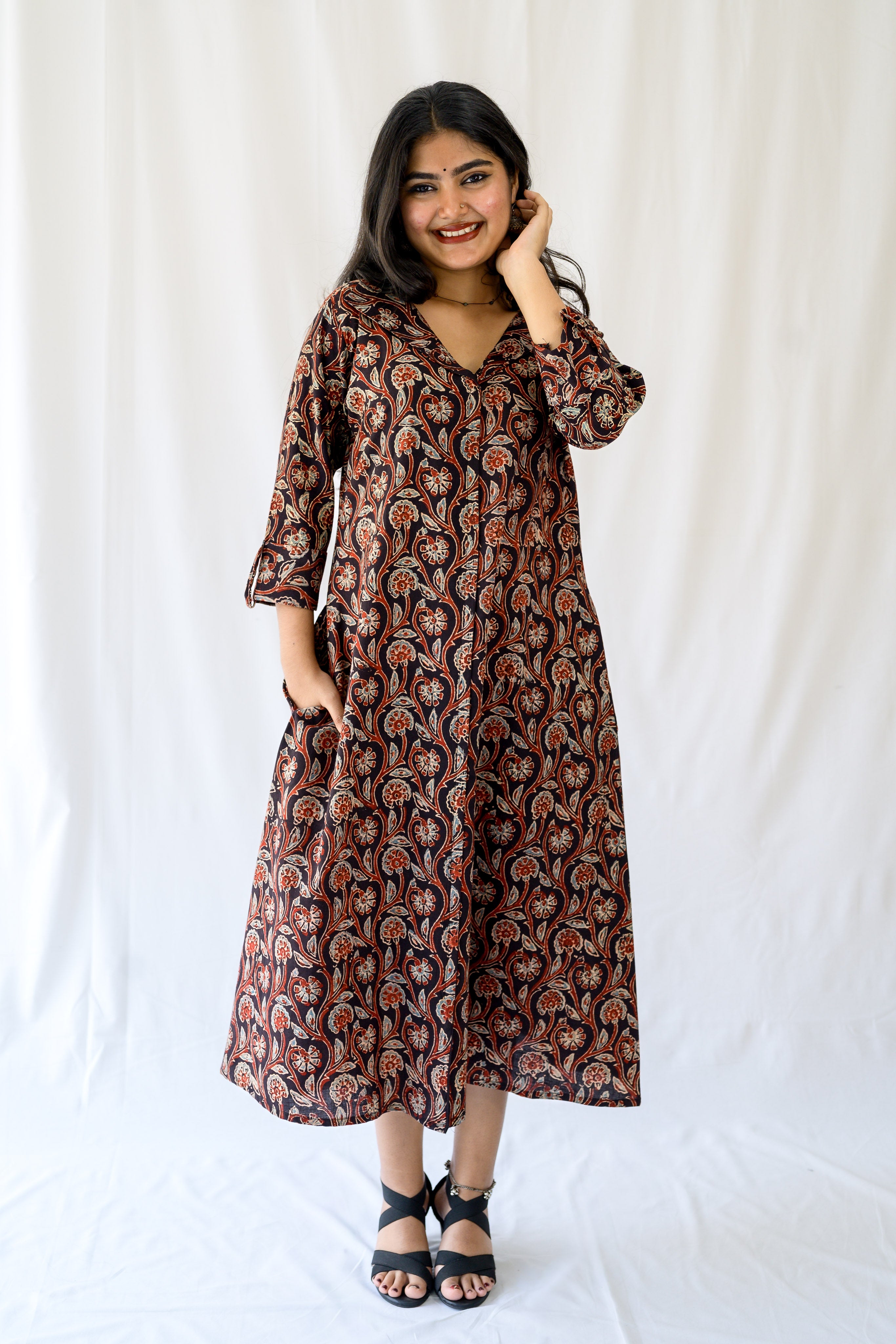 Mehreen Black Ajrakh Dress