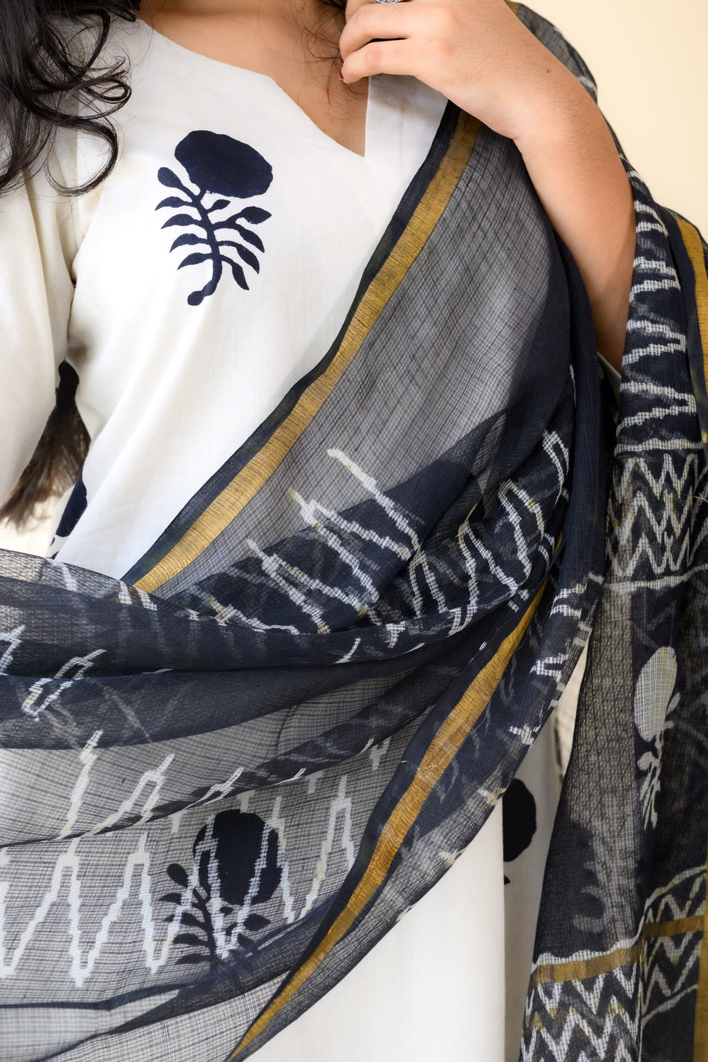 Saaya Handblock Kota Doria Dupatta