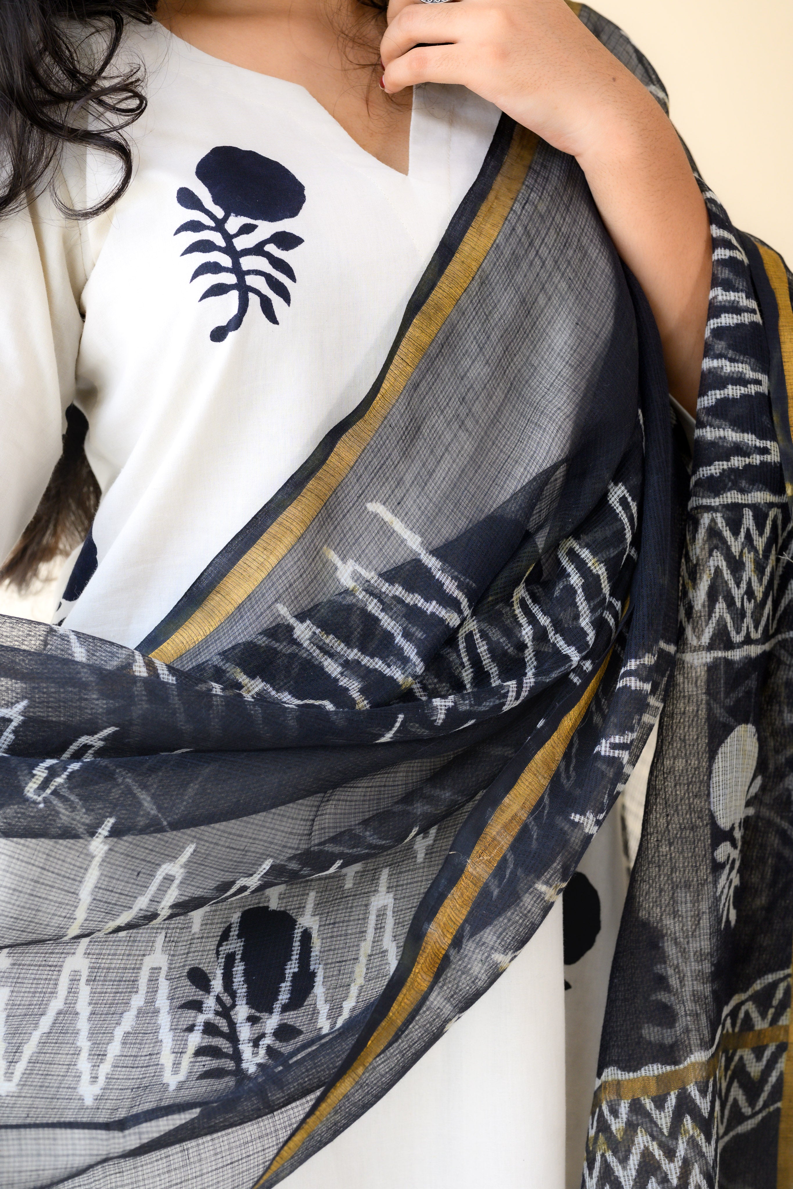 Saaya Handblock Kota Doria Dupatta