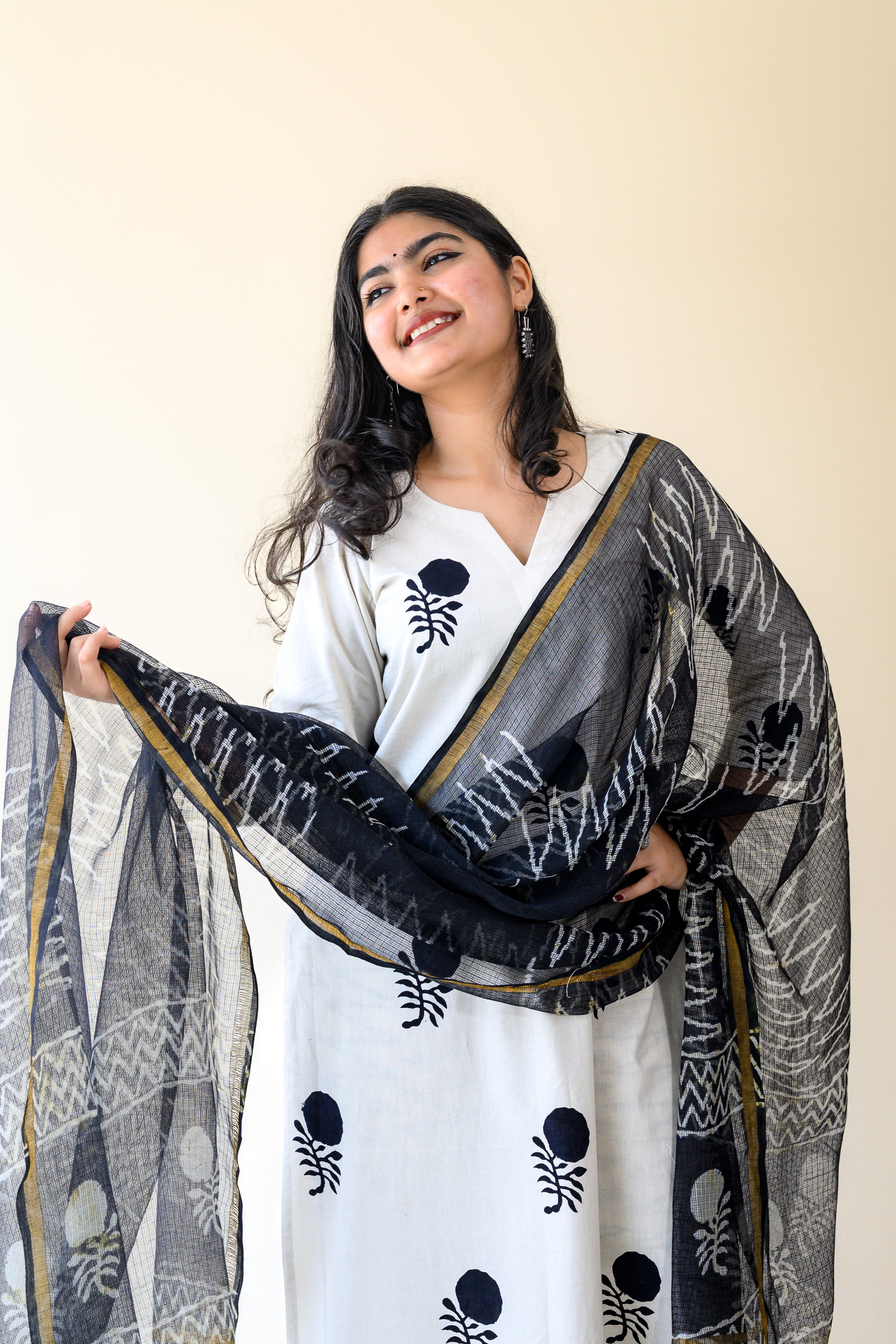 Saaya Handblock Kota Doria Dupatta