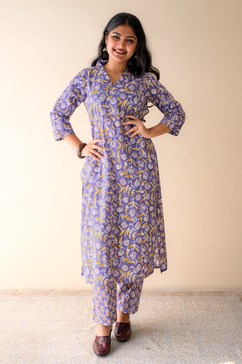 Set of 2- Ziya Lavender Sanganeri Cotton Kurta & Pants Set