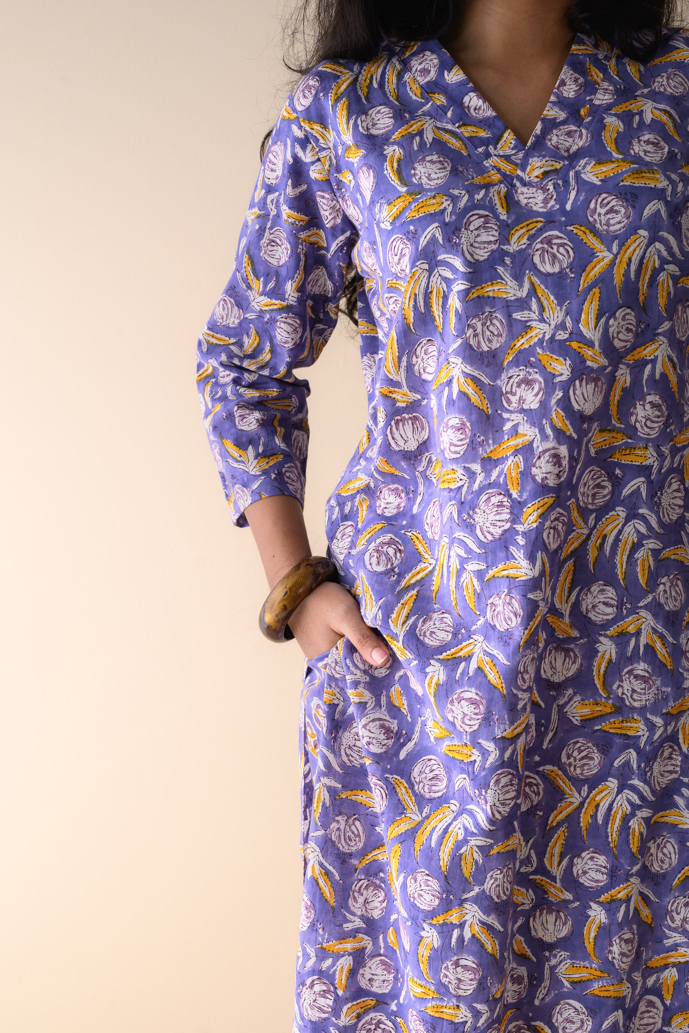 Set of 2- Ziya Lavender Sanganeri Cotton Kurta & Pants Set