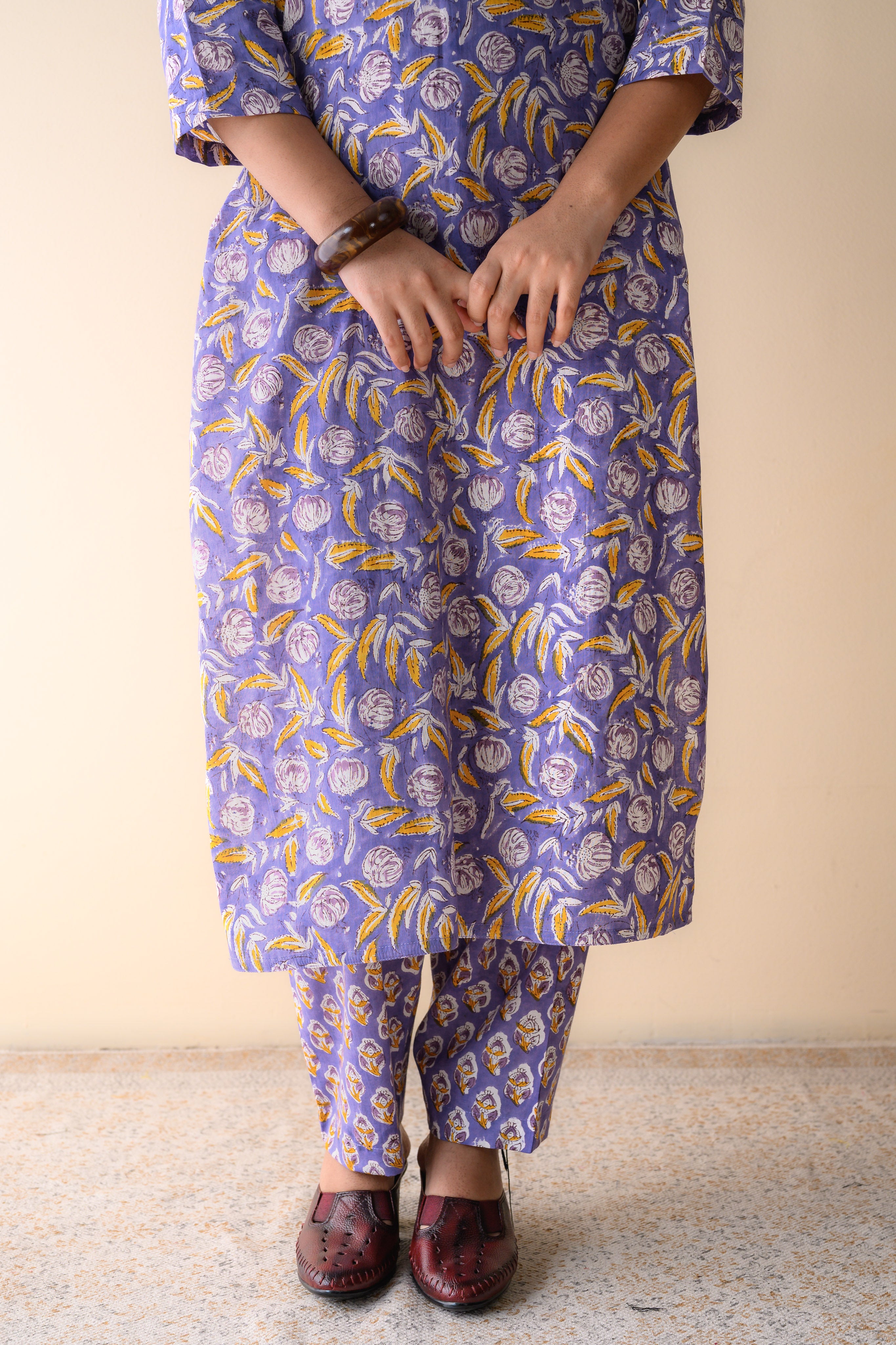 Set of 2- Ziya Lavender Sanganeri Cotton Kurta & Pants Set