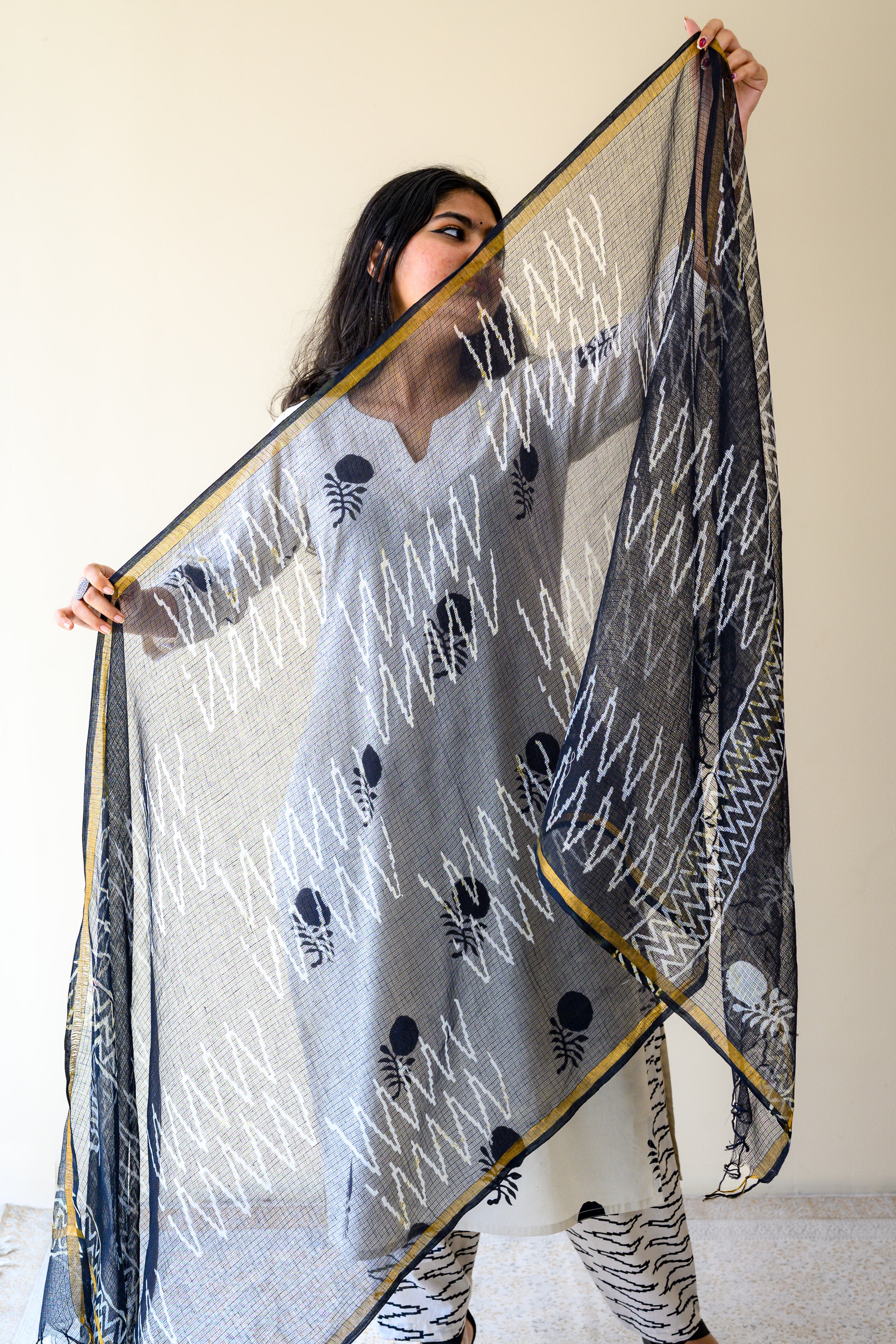 Saaya Handblock Kota Doria Dupatta