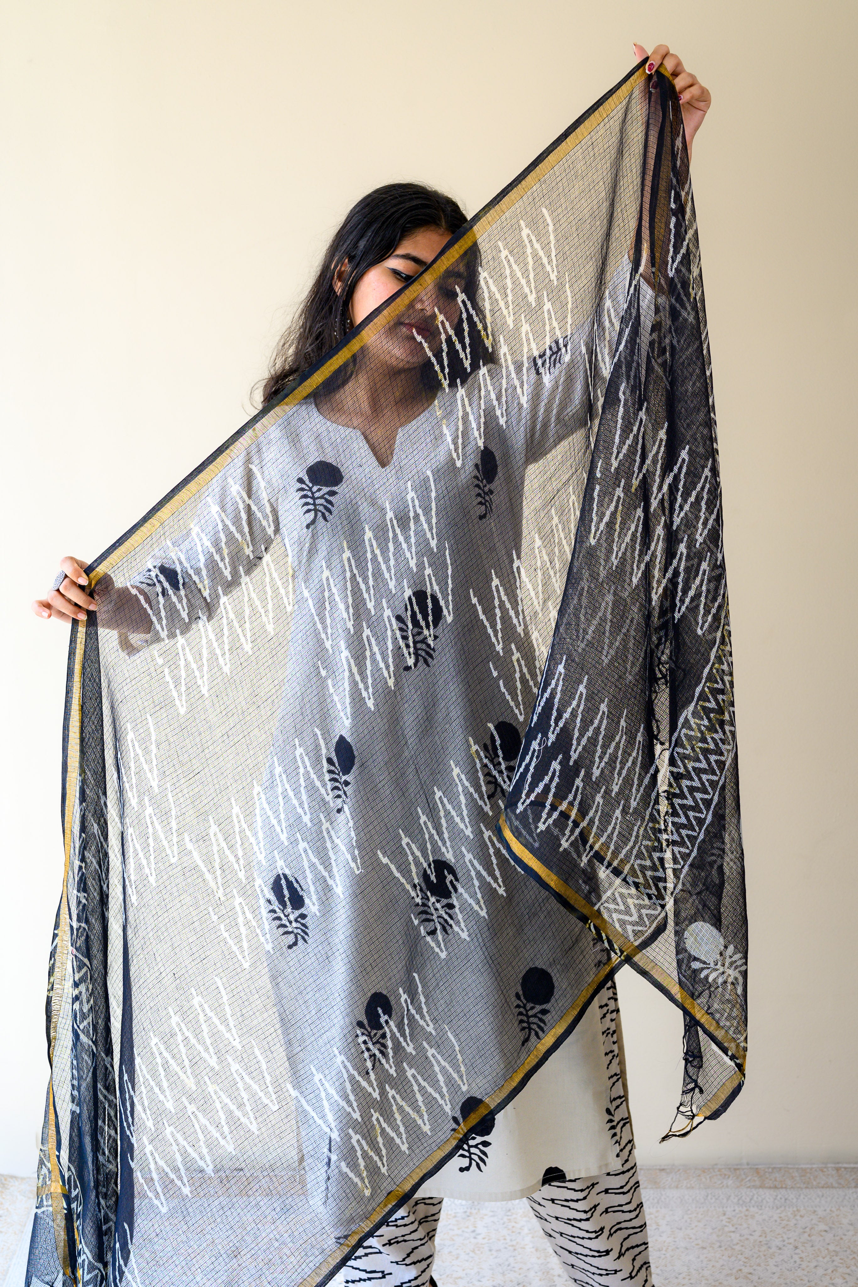 Saaya Handblock Kota Doria Dupatta