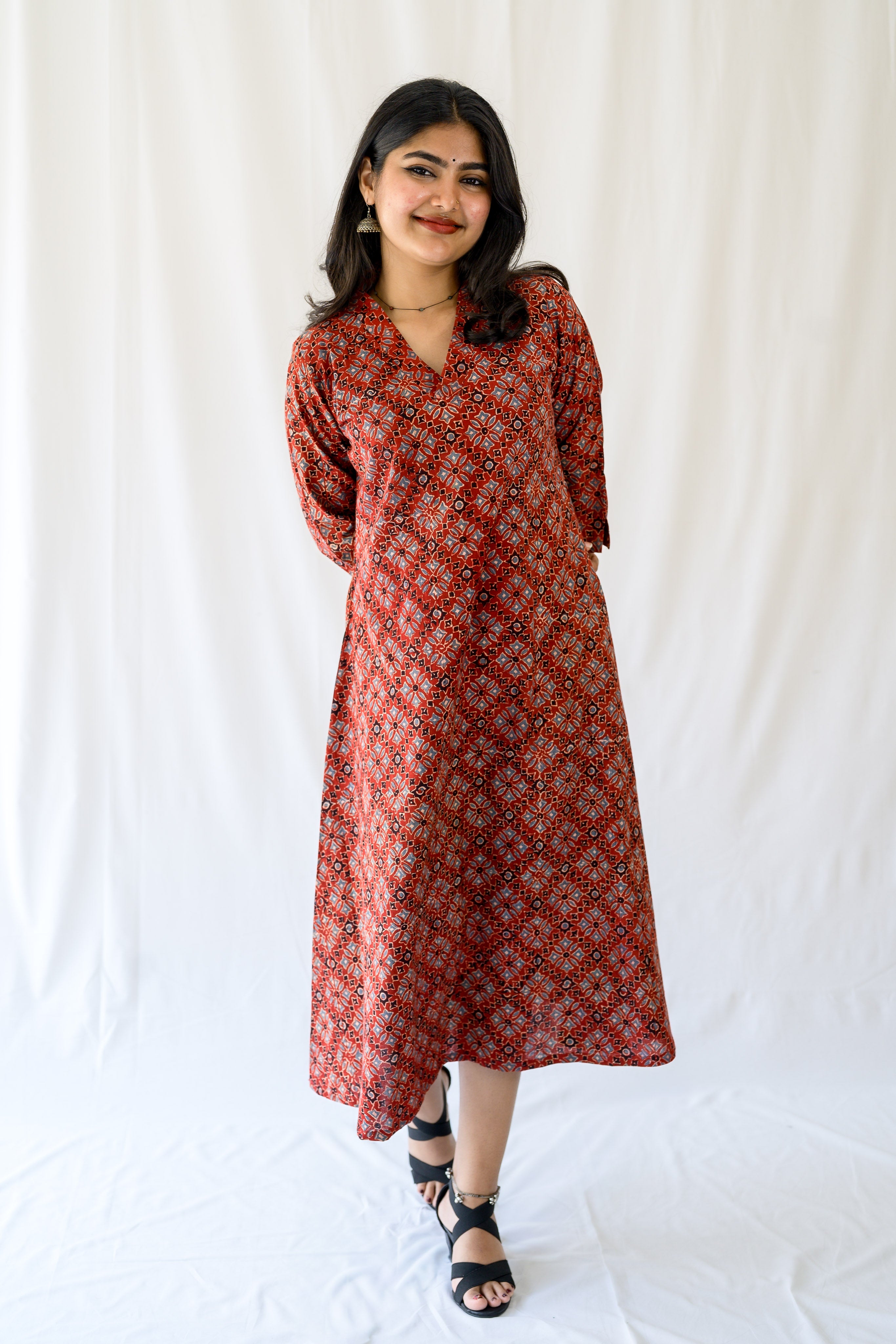 Zareen Madder Red Ajrakh Dress
