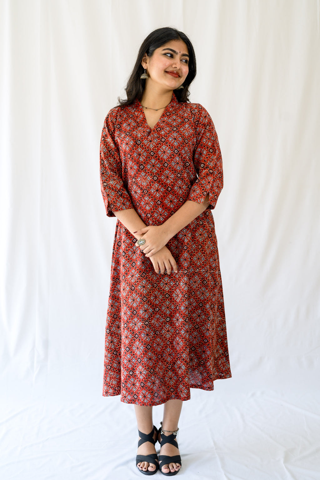 Zareen Madder Red Ajrakh Dress