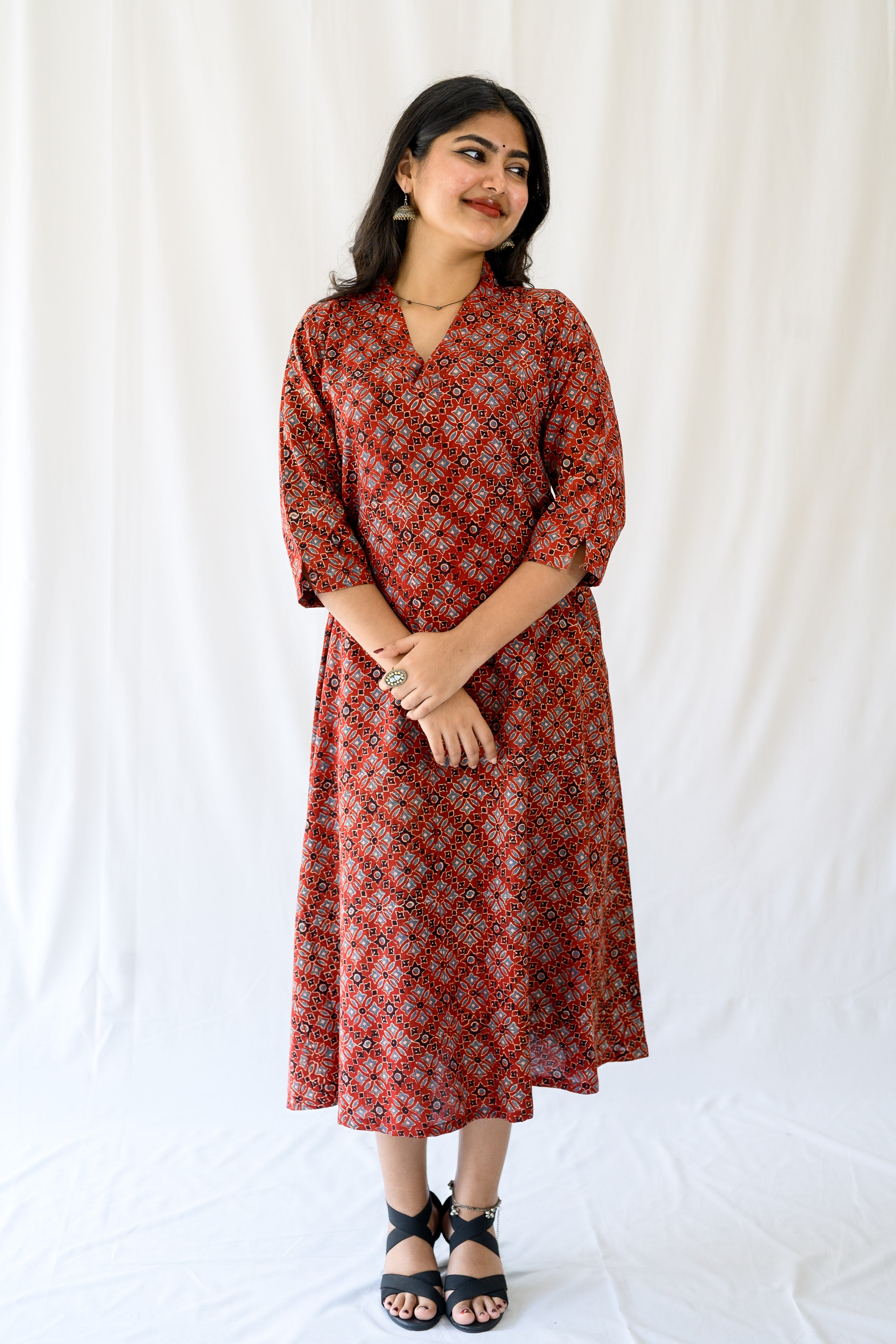 Zareen Madder Red Ajrakh Dress
