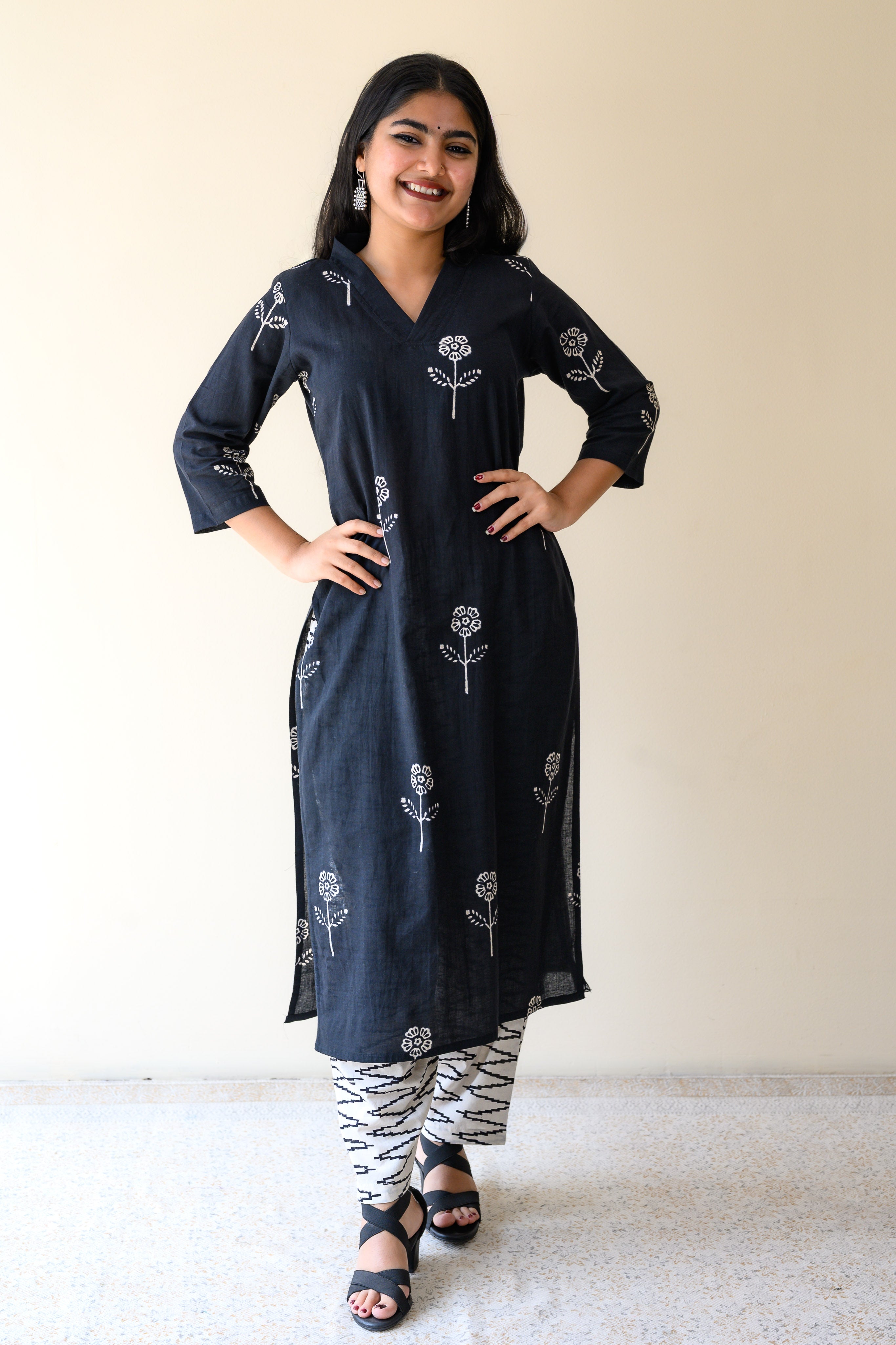 Set of 2-Mahelia Dabu Cotton Kurta & Pants Set