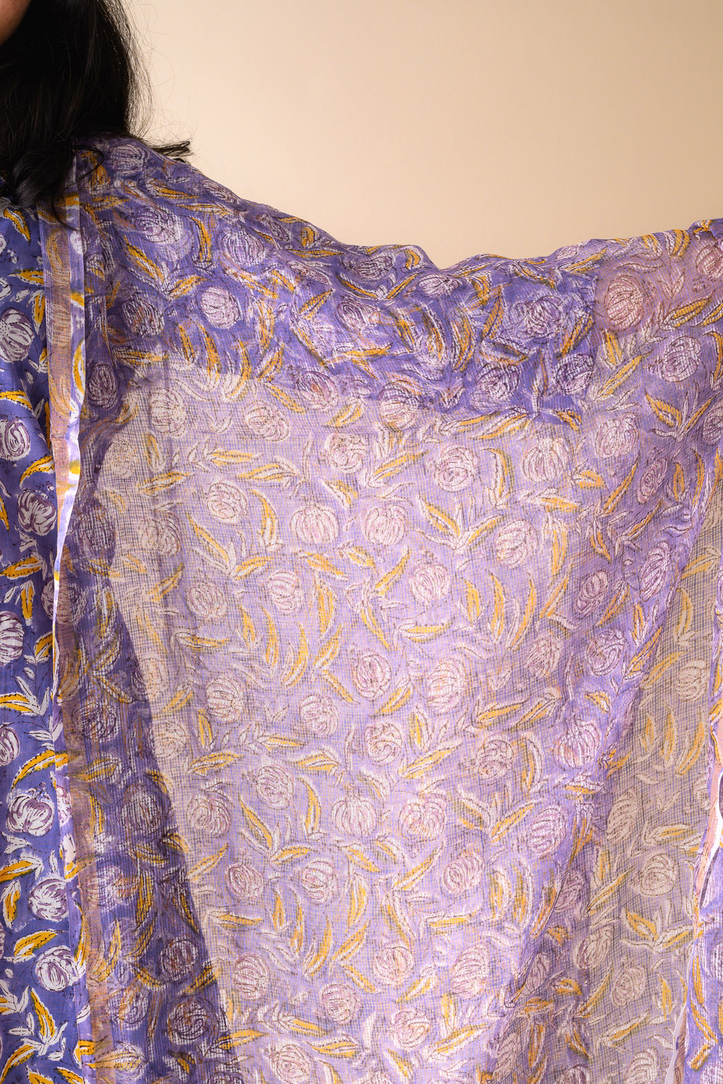 Ziya Lavender Sanganeri Kota Doria Dupatta