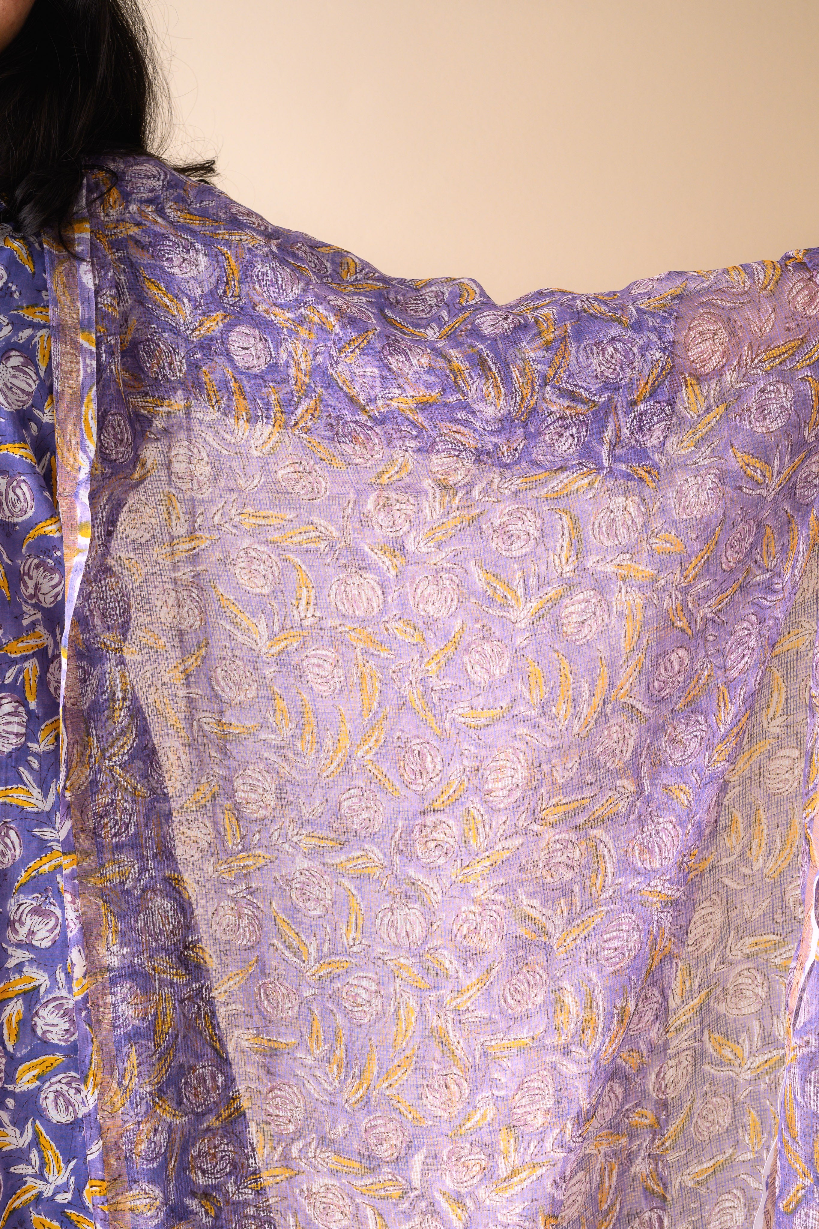 Ziya Lavender Sanganeri Kota Doria Dupatta