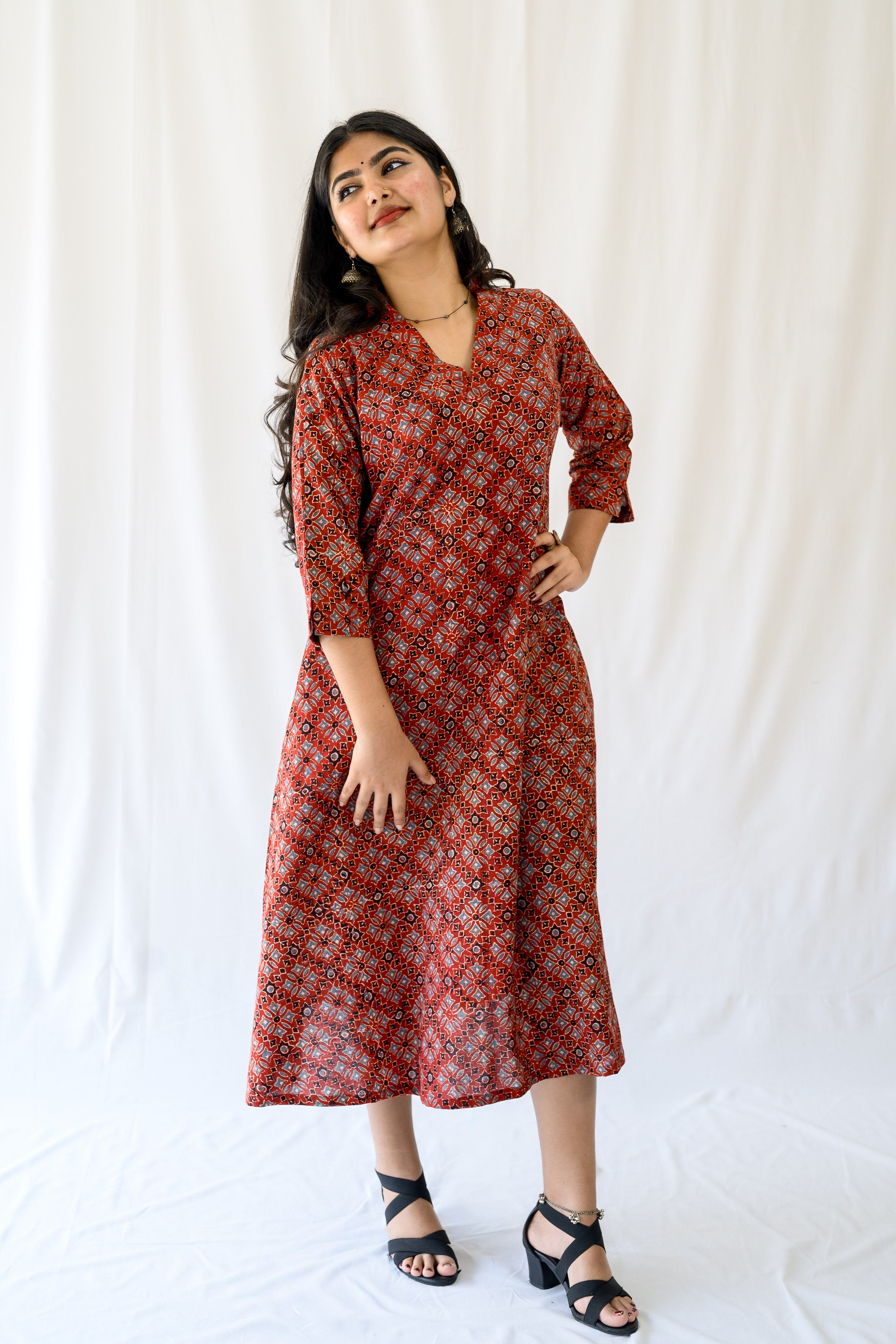 Zareen Madder Red Ajrakh Dress