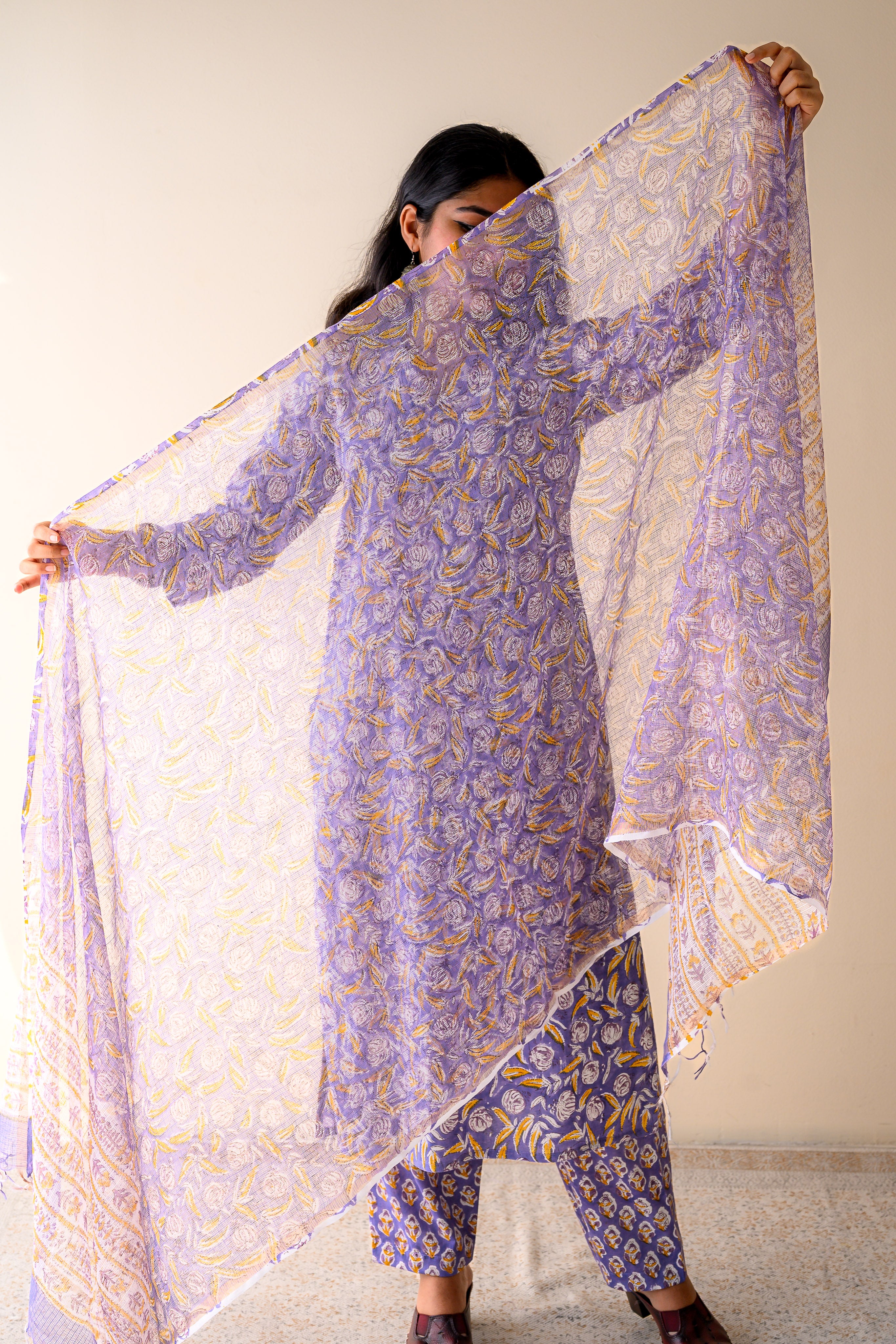 Ziya Lavender Sanganeri Kota Doria Dupatta