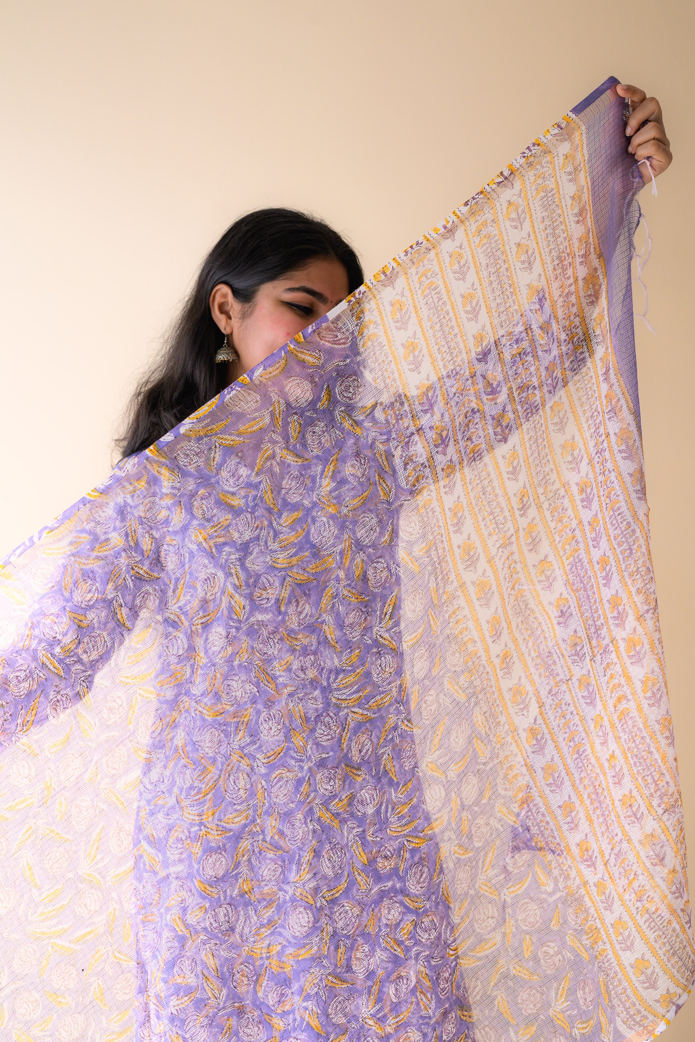Ziya Lavender Sanganeri Kota Doria Dupatta