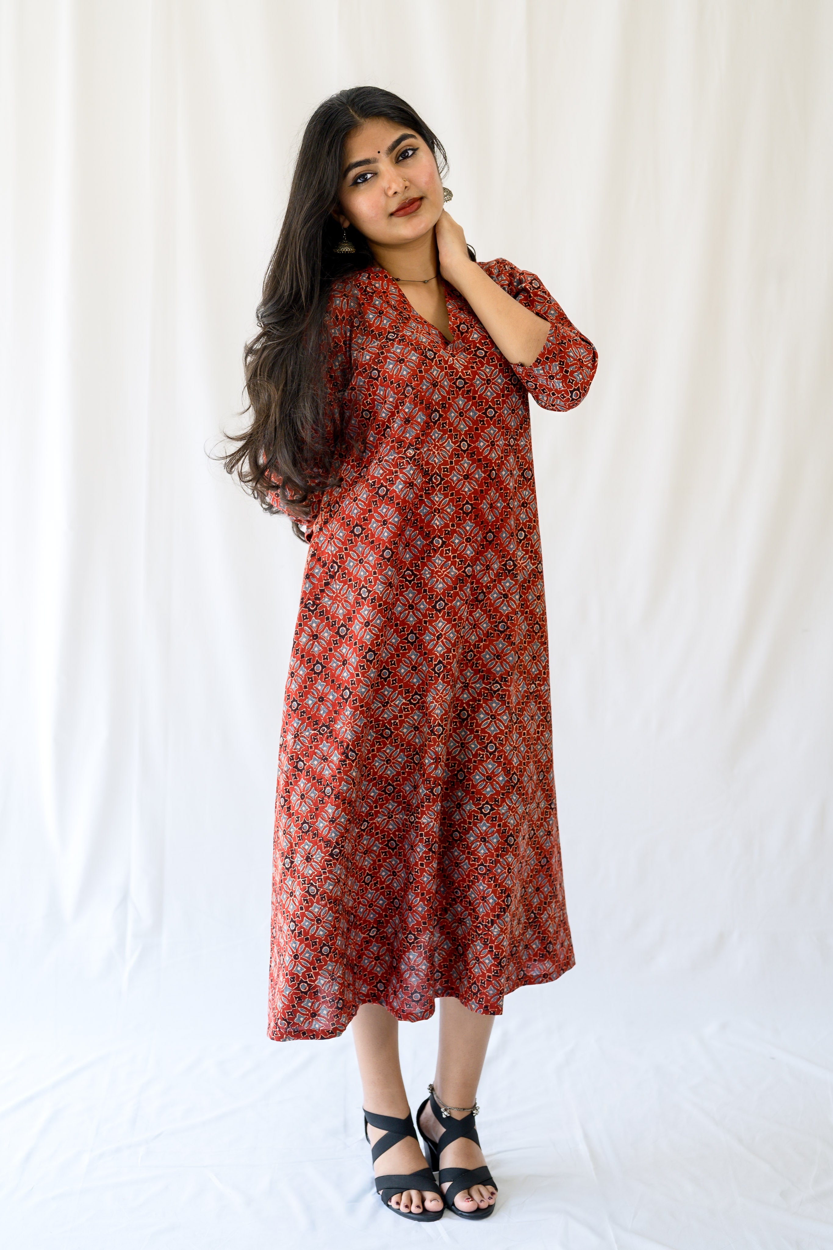 Zareen Madder Red Ajrakh Dress