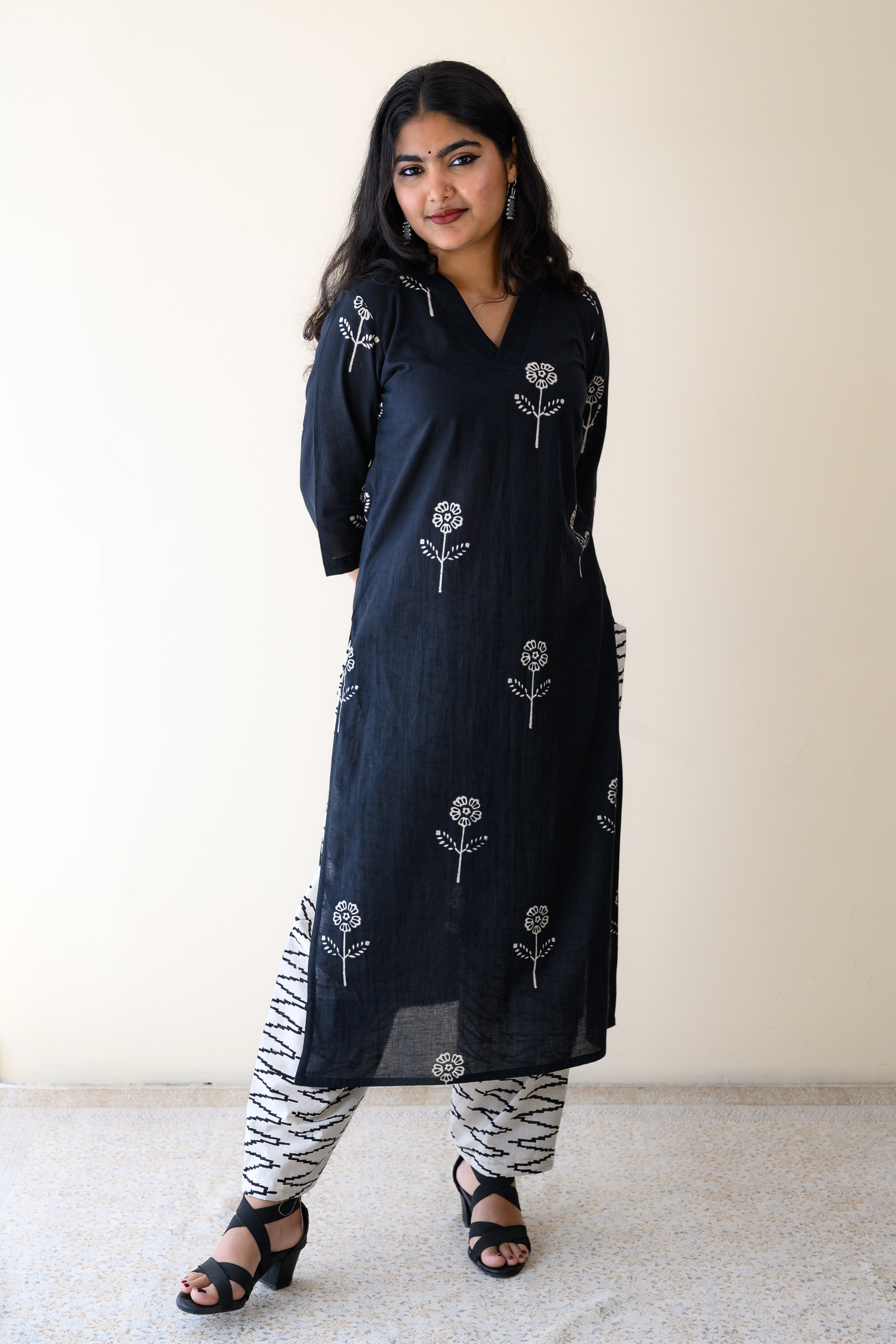 Set of 2-Mahelia Dabu Cotton Kurta & Pants Set