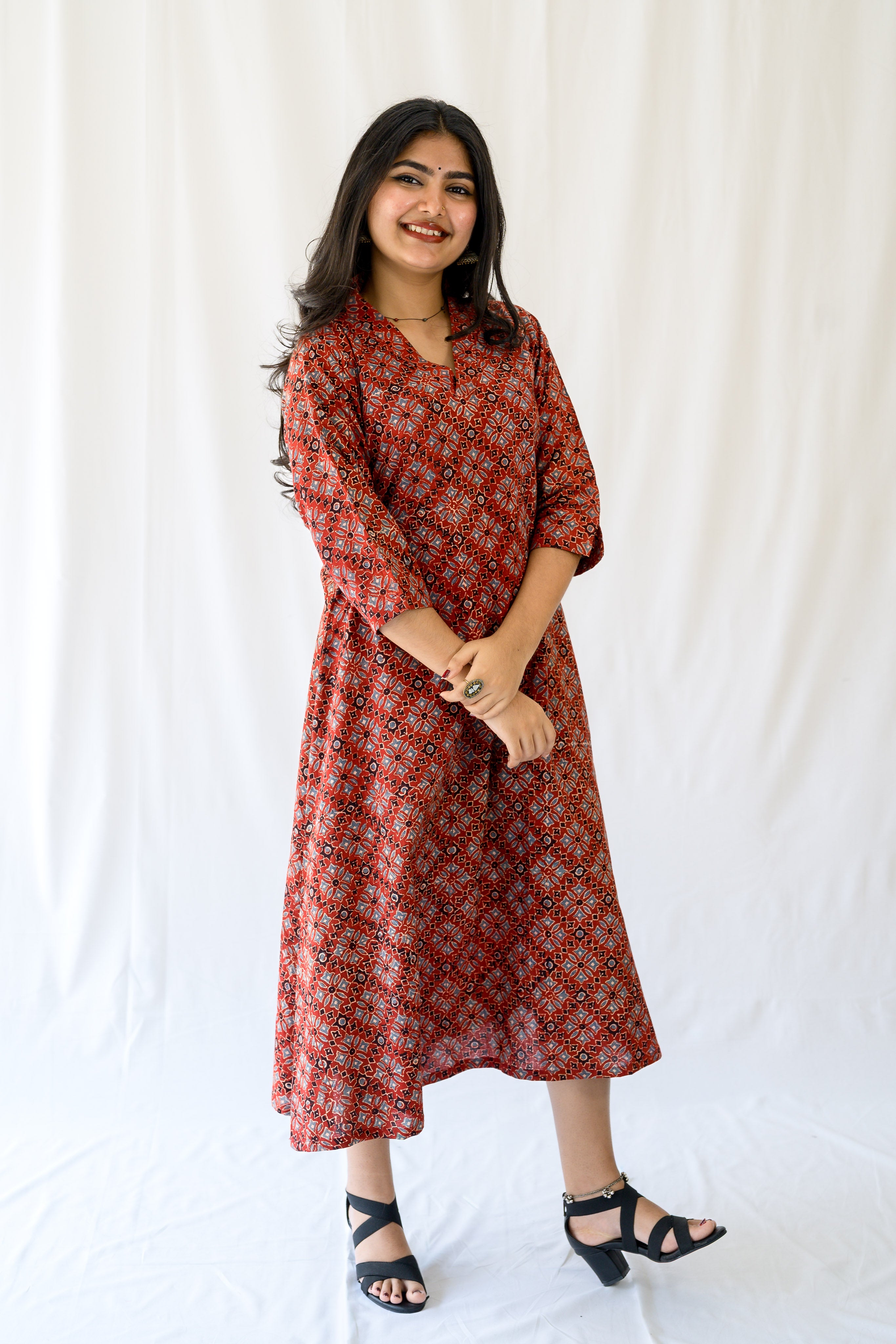 Zareen Madder Red Ajrakh Dress