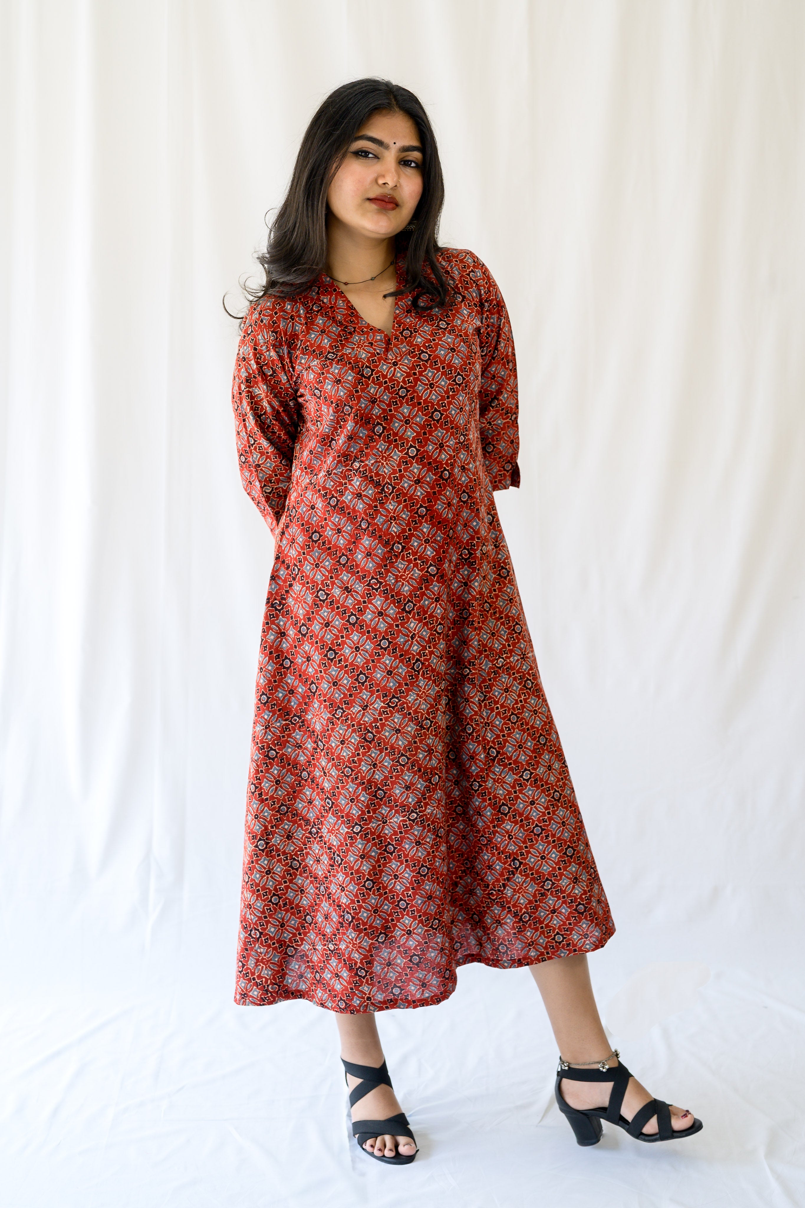 Zareen Madder Red Ajrakh Dress