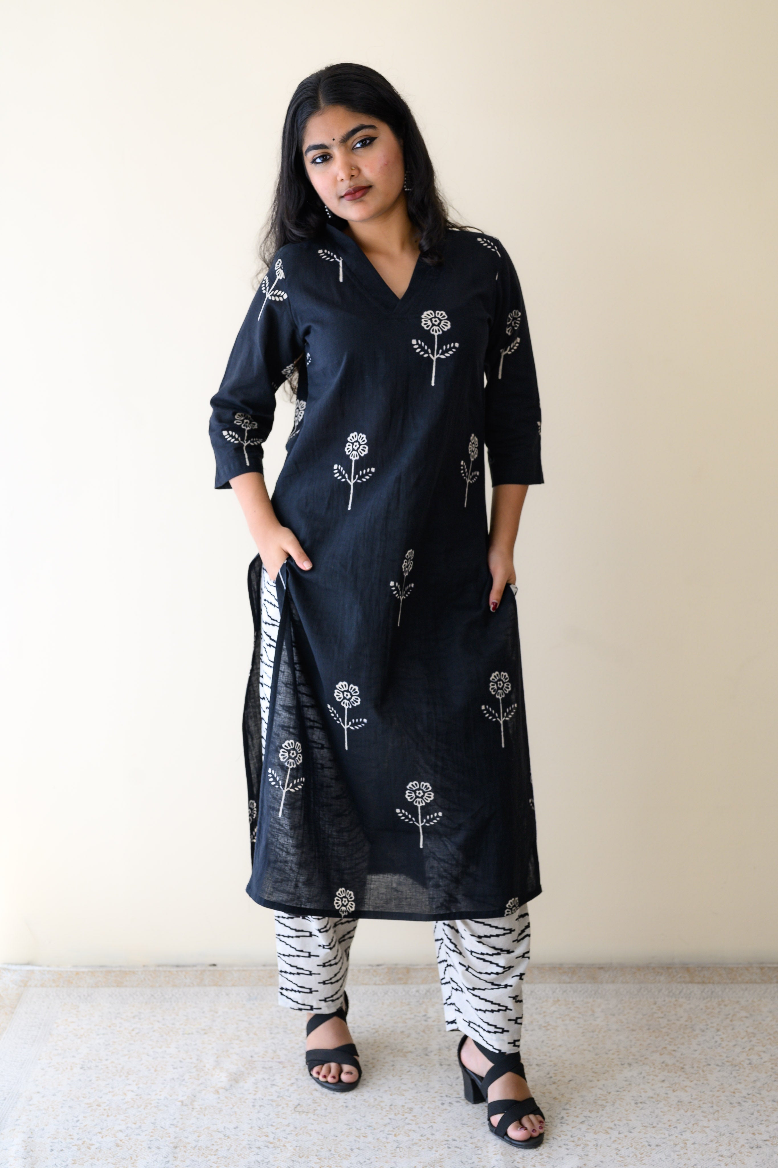 Set of 2-Mahelia Dabu Cotton Kurta & Pants Set