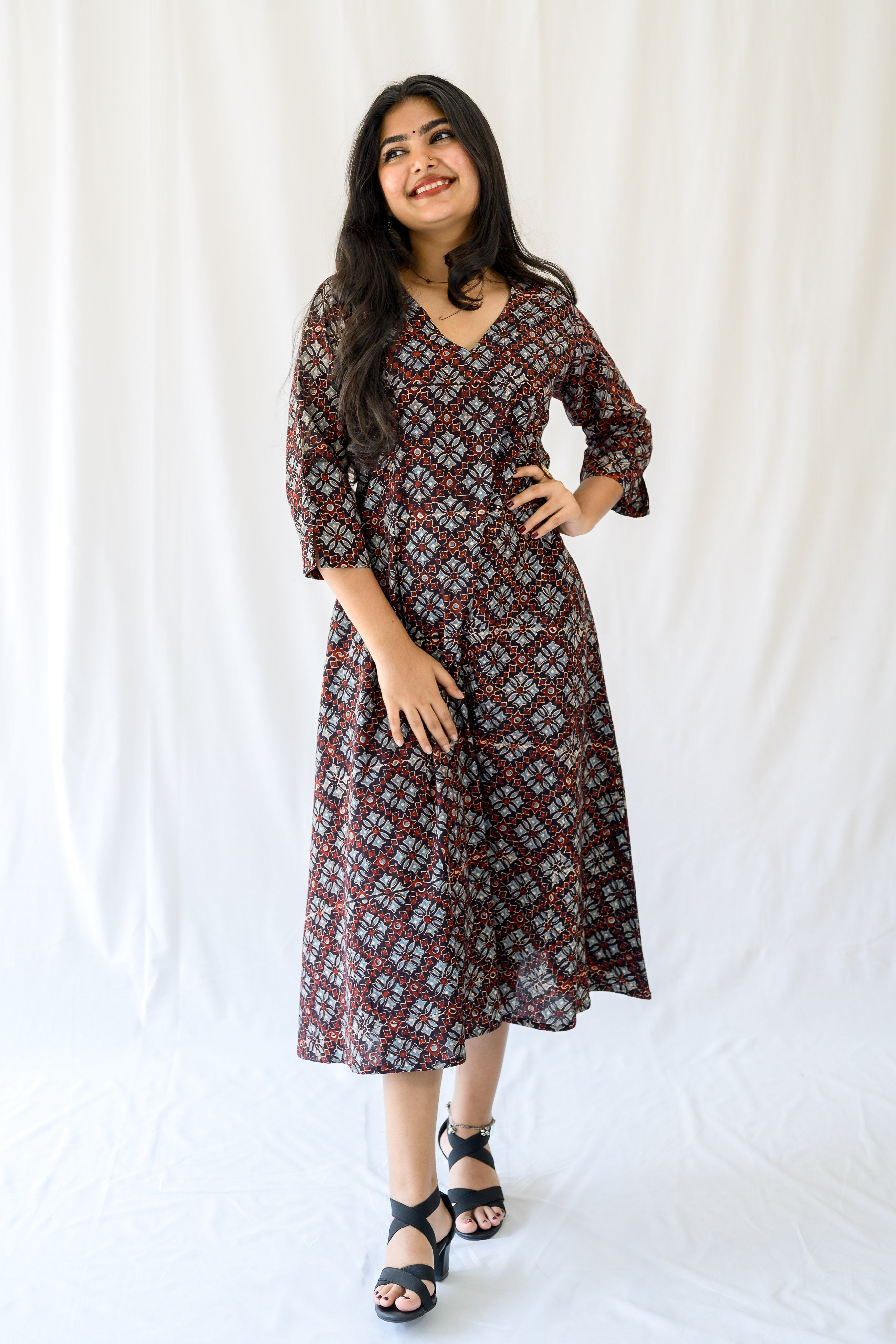 Zareen Black Ajrakh Dress