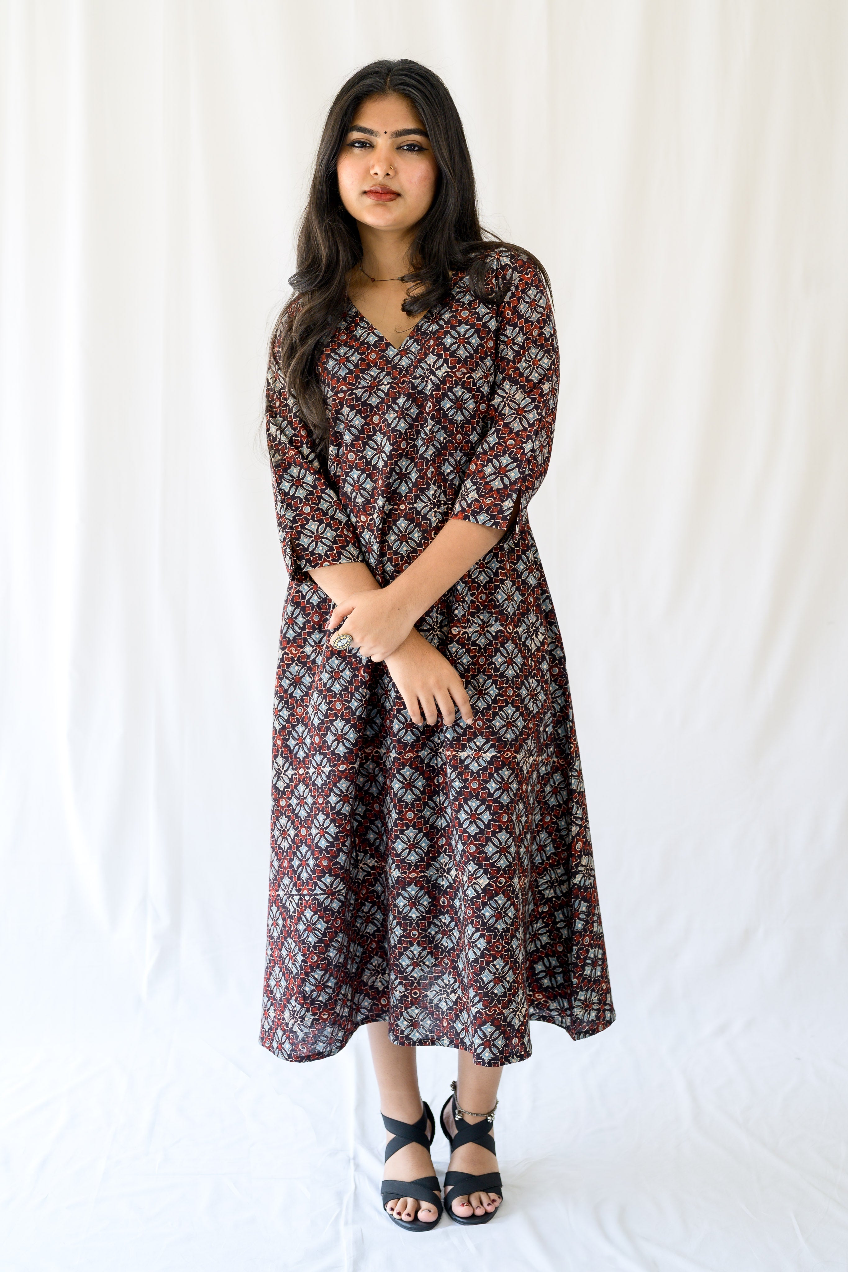 Zareen Black Ajrakh Dress