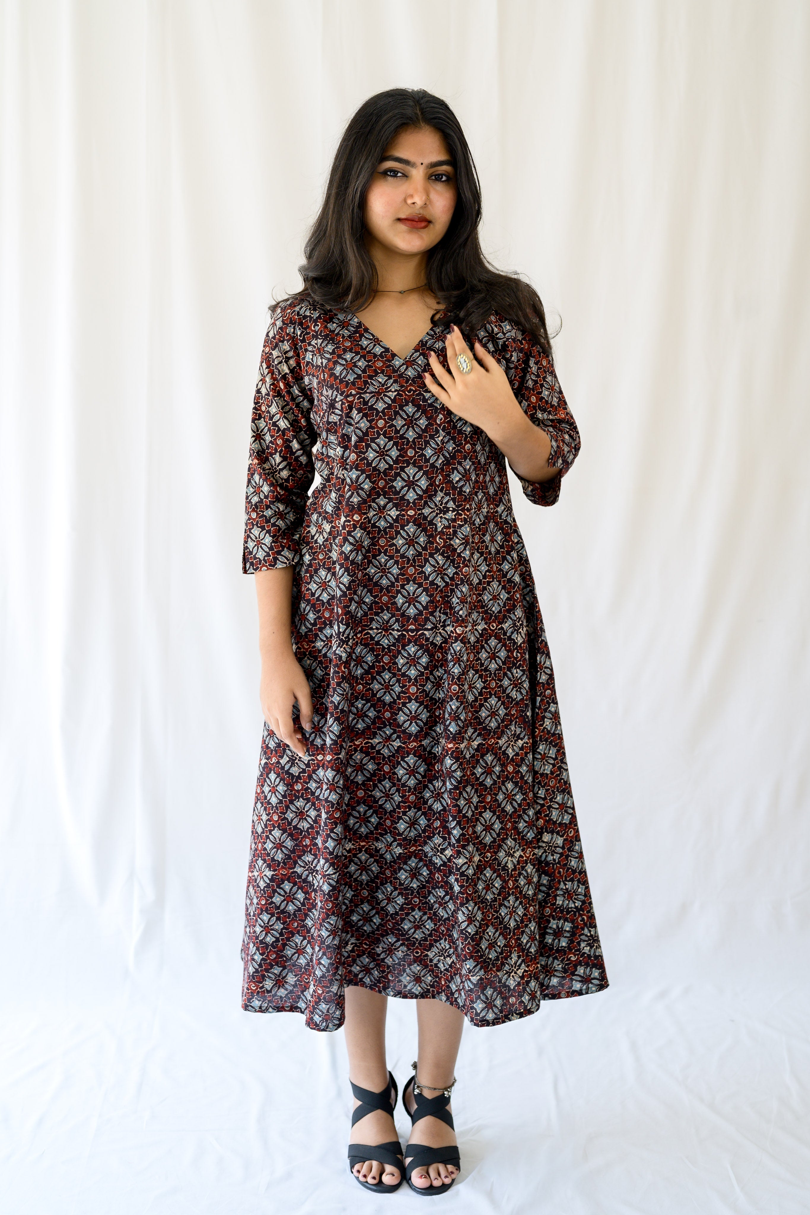 Zareen Black Ajrakh Dress