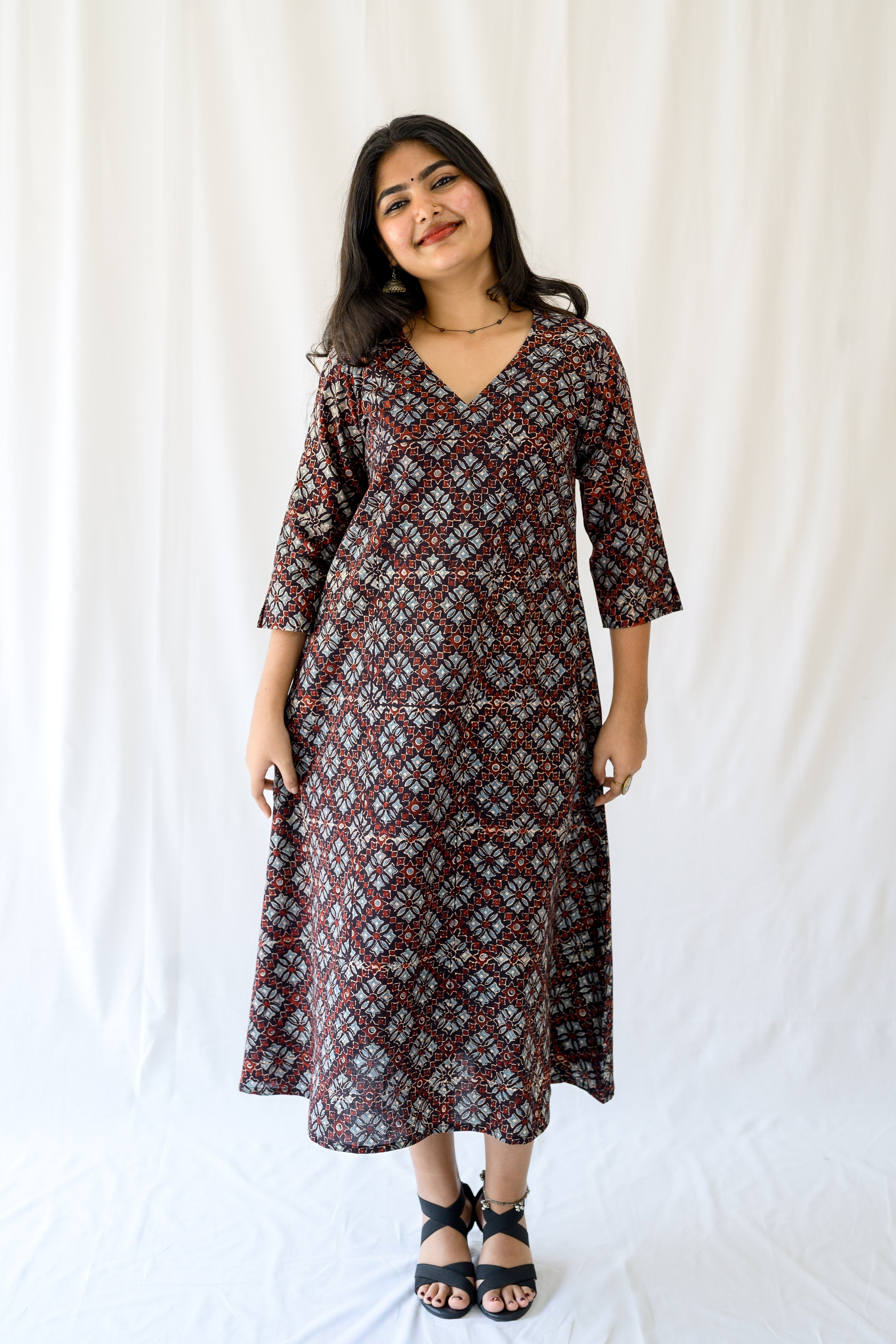 Zareen Black Ajrakh Dress