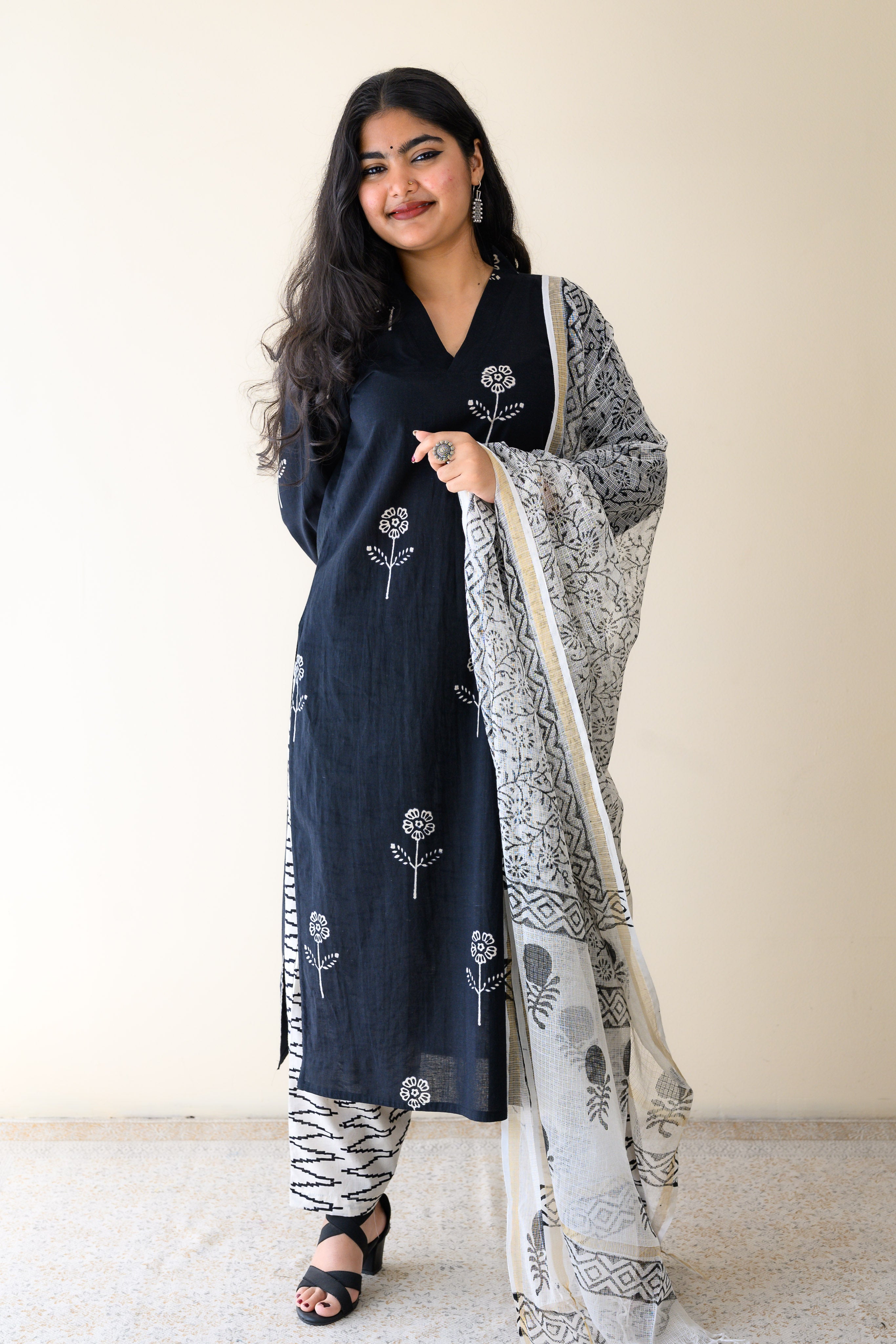 Set of 2-Mahelia Dabu Cotton Kurta & Pants Set