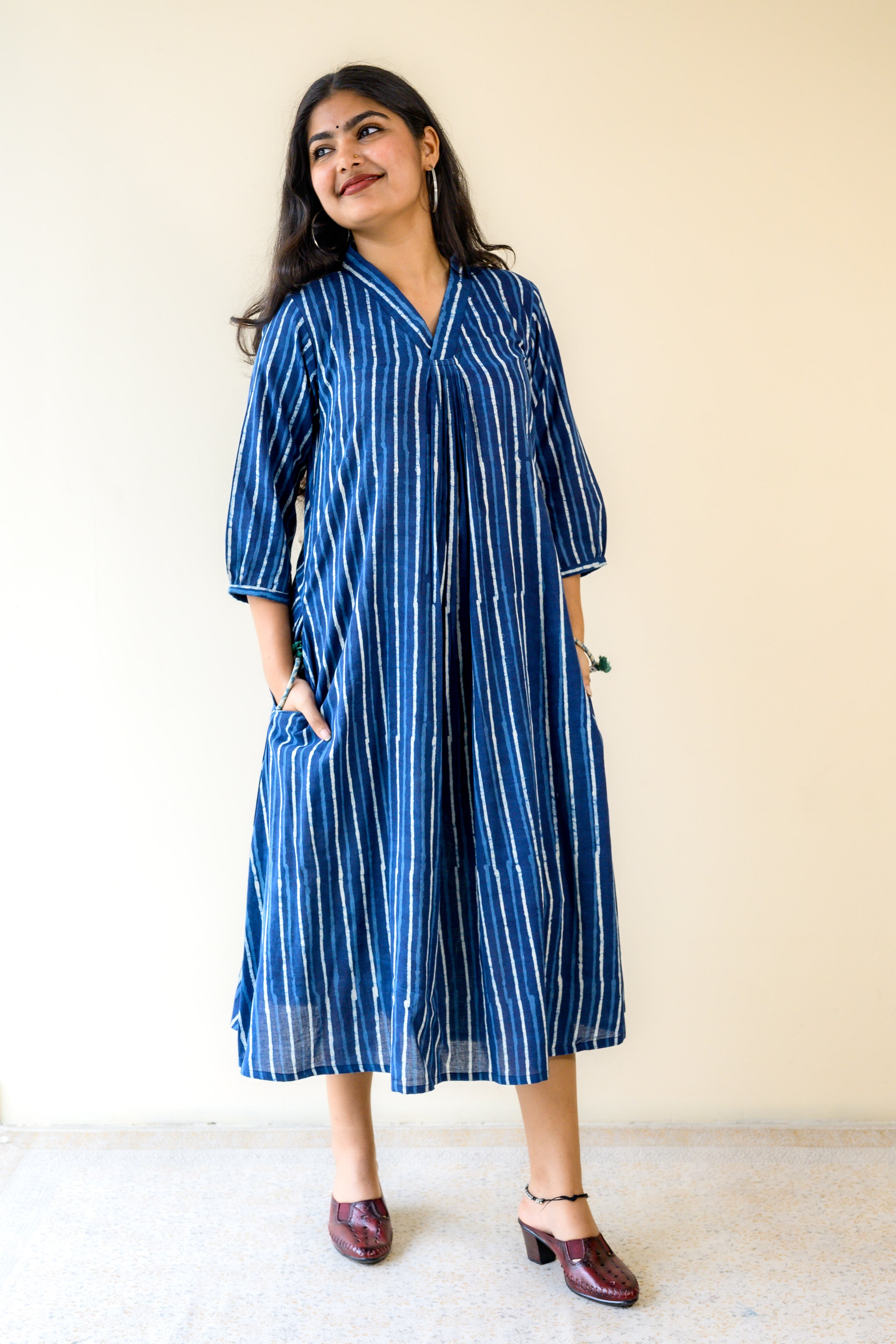 Leher Indigo Dabu Cotton Dress