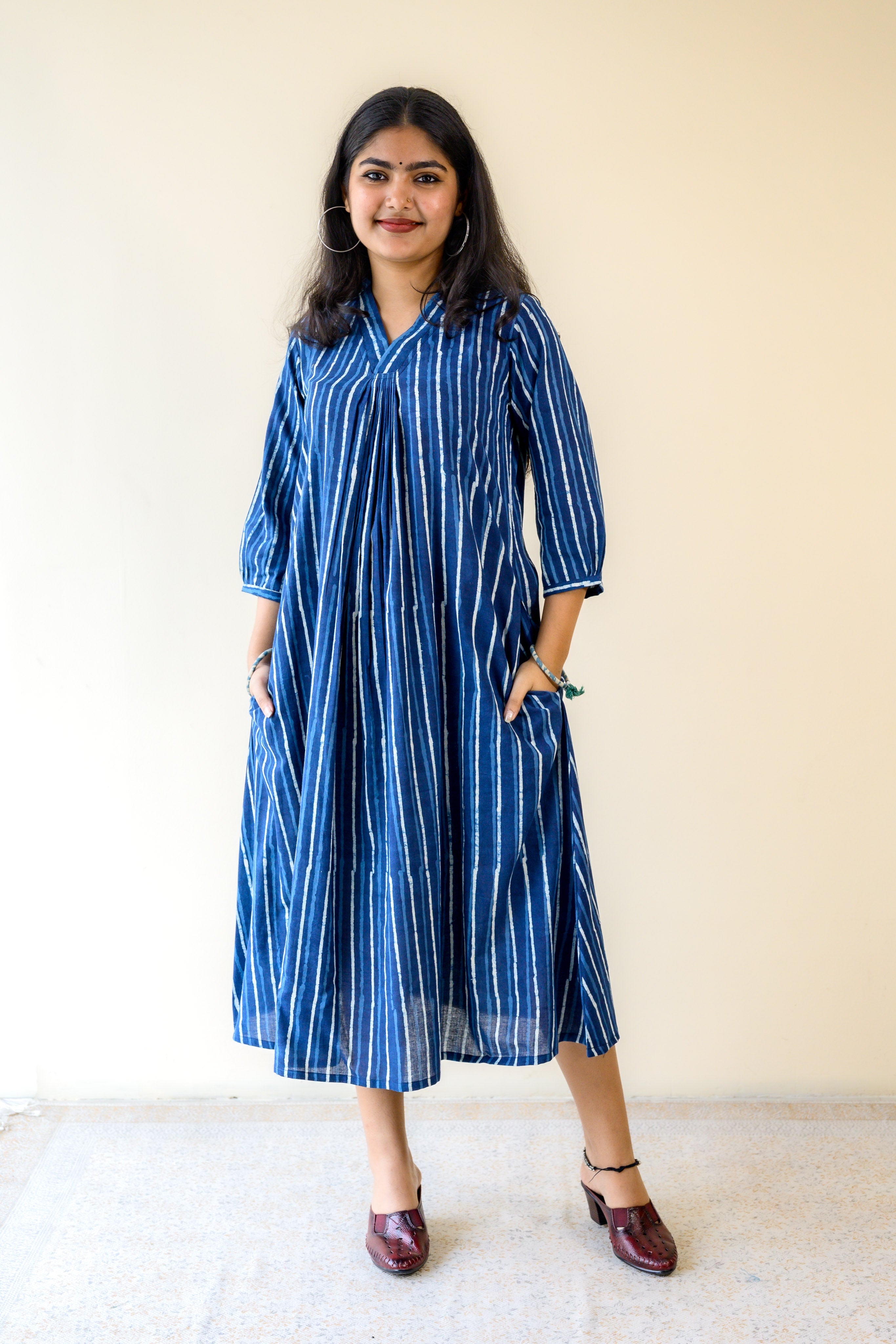Leher Indigo Dabu Cotton Dress