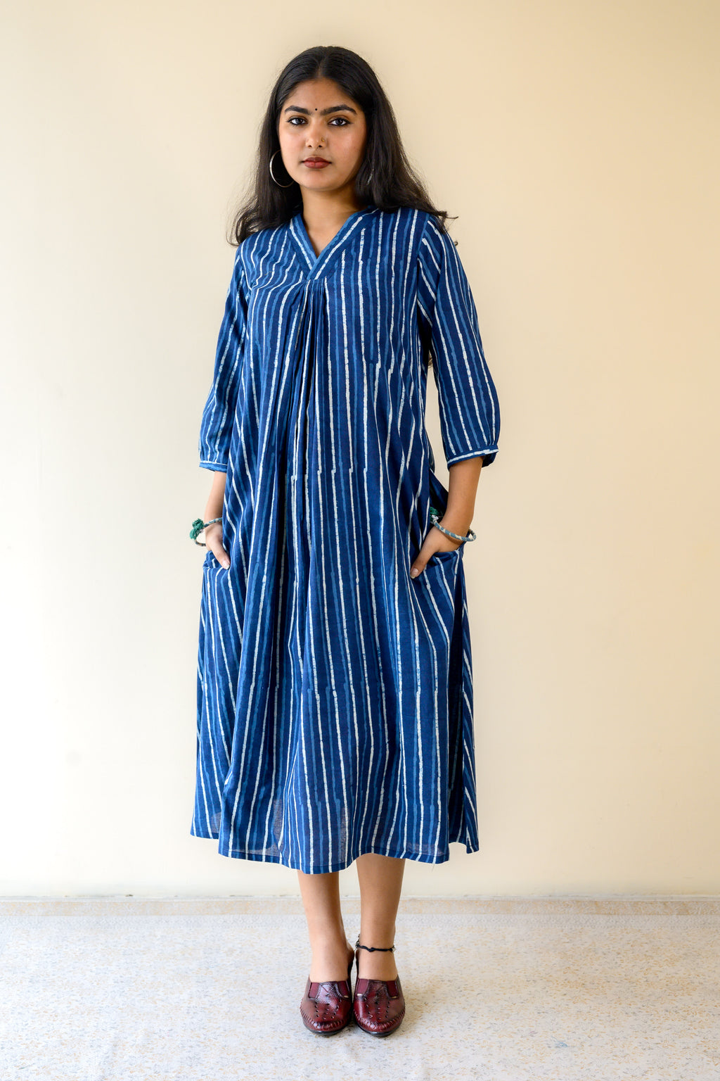 Leher Indigo Dabu Cotton Dress