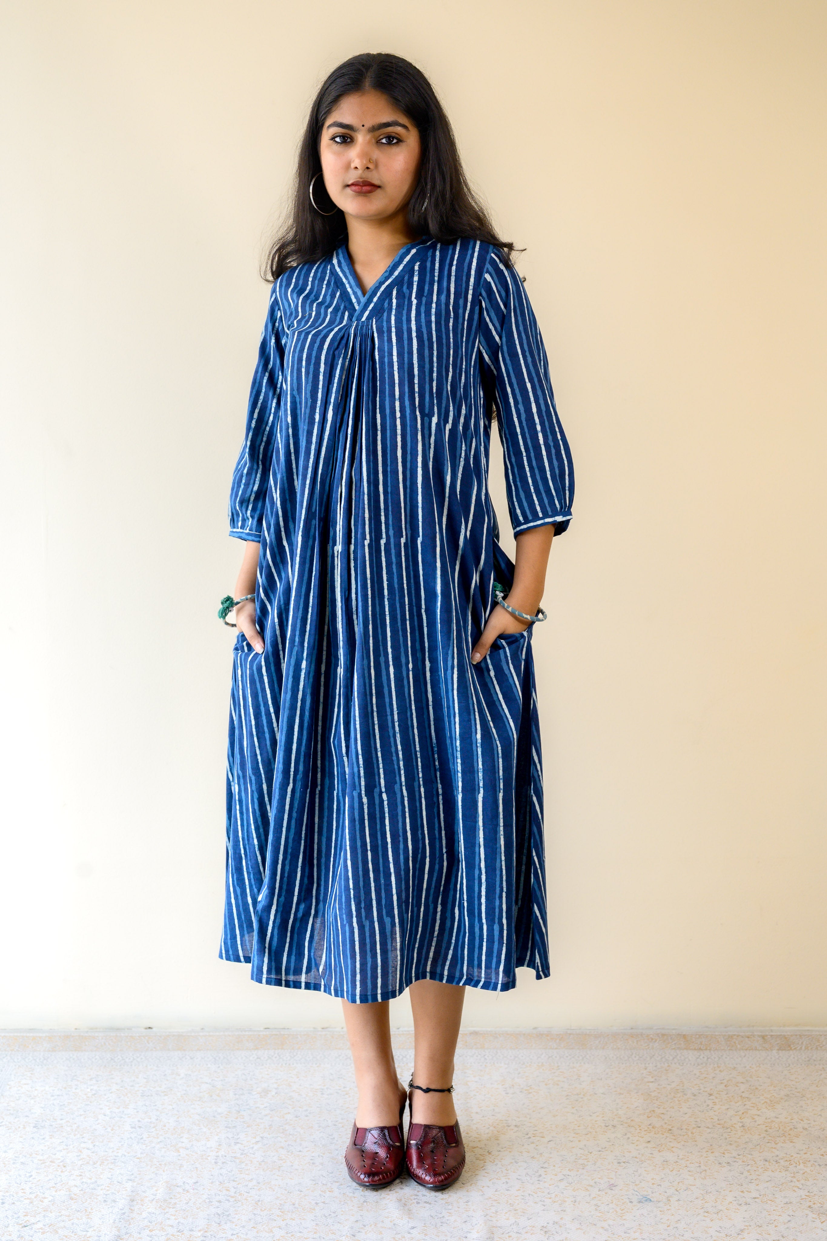 Leher Indigo Dabu Cotton Dress