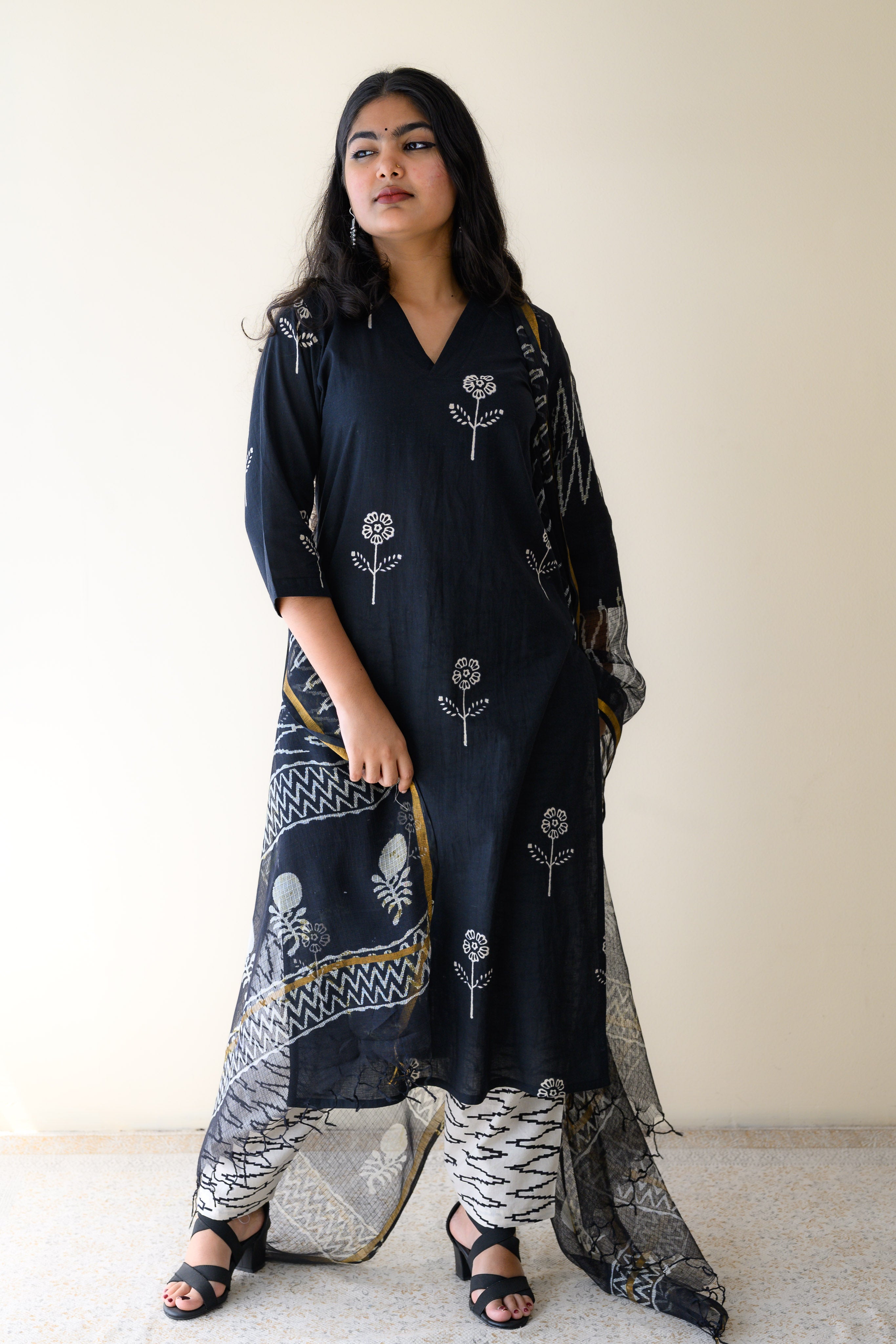Set of 2-Mahelia Dabu Cotton Kurta & Pants Set