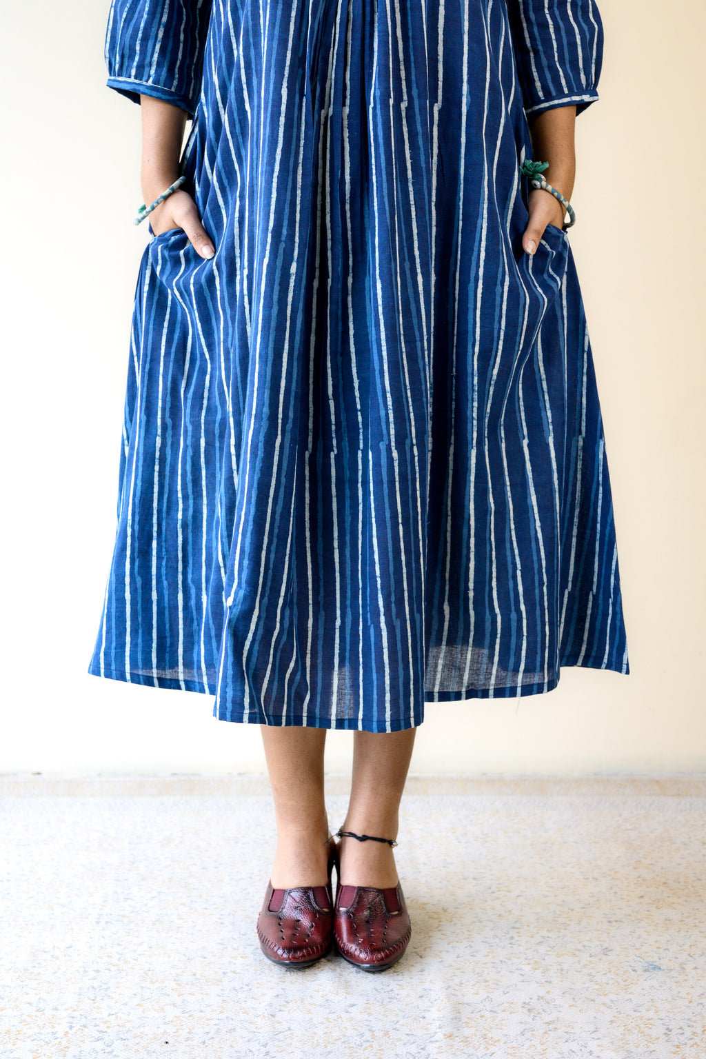 Leher Indigo Dabu Cotton Dress