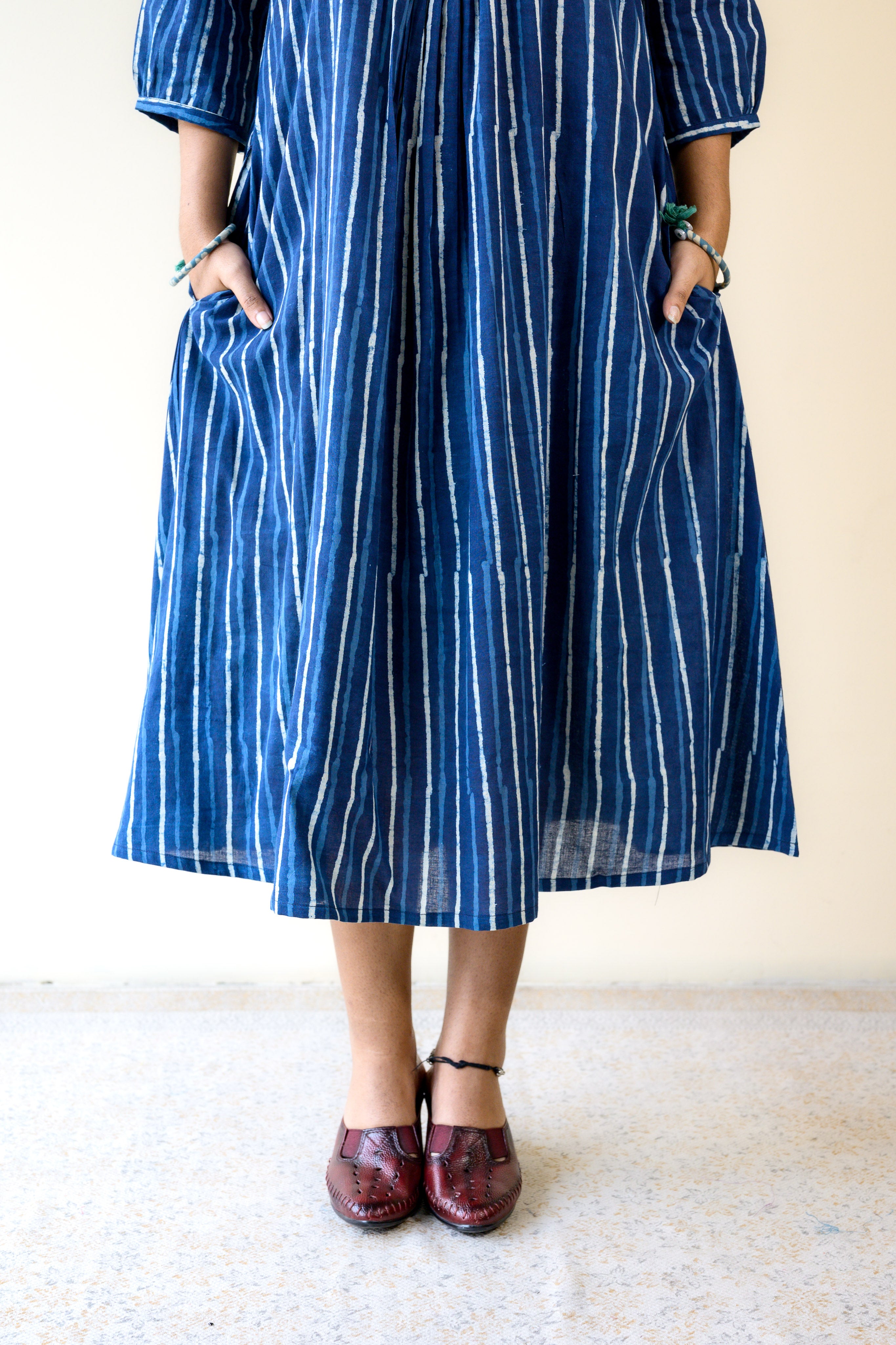 Leher Indigo Dabu Cotton Dress