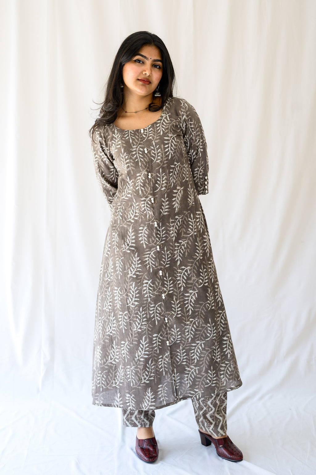 Set of 2- Stone Bagru Aline Kurta & Pants Set