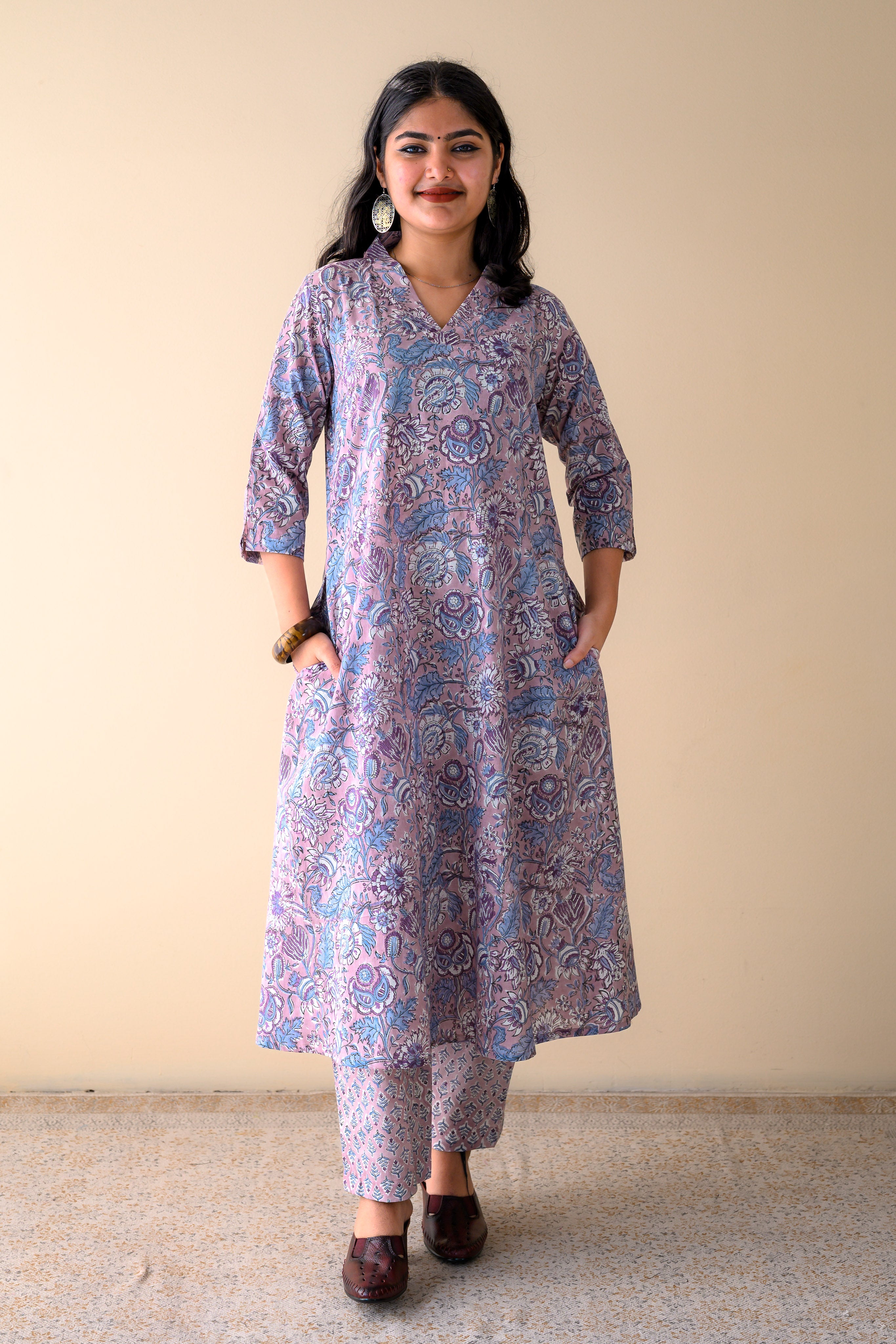 Set of 2- Arzoo Onion Pink Sanganeri Cotton Kurta & Pants Set