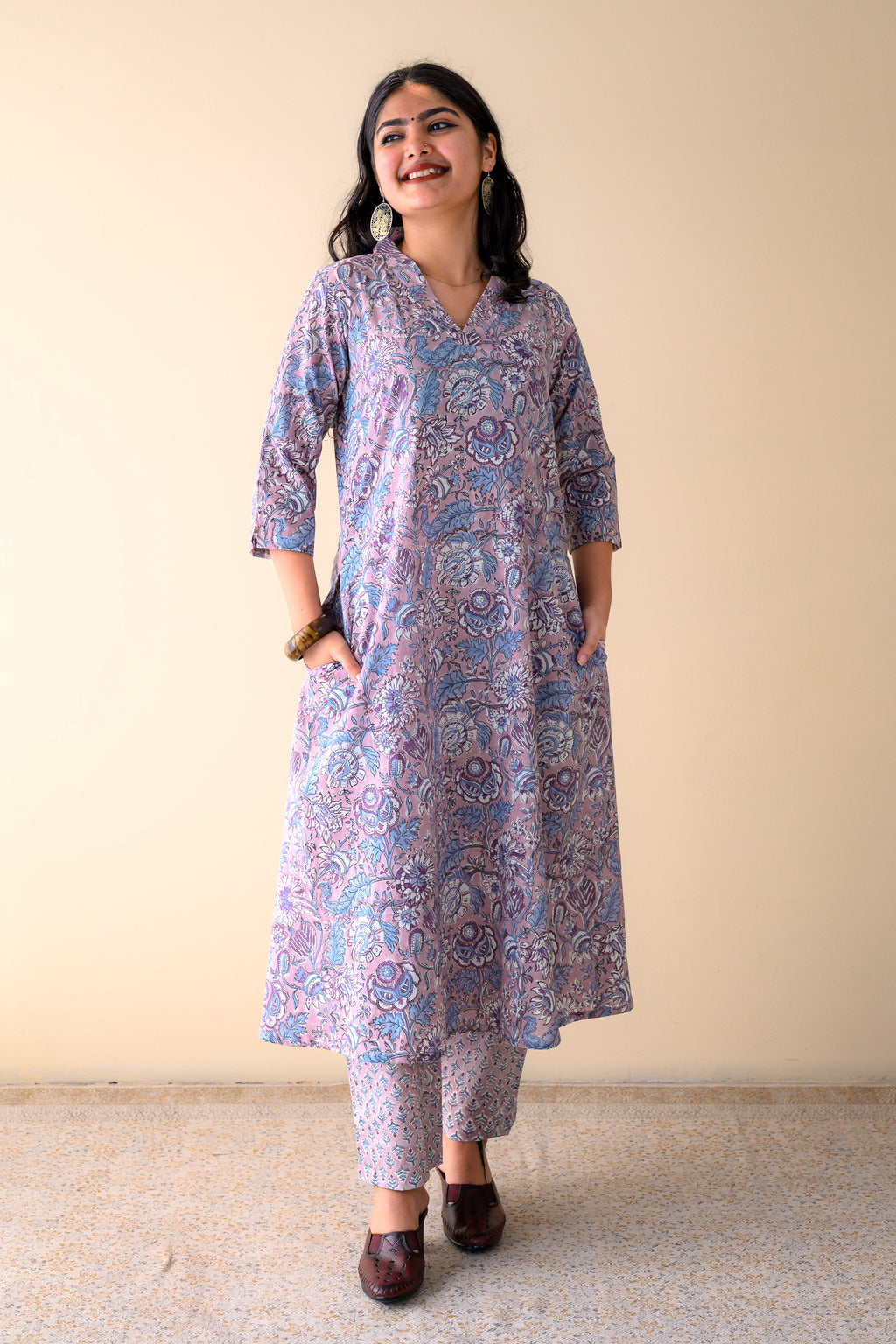 Set of 2- Arzoo Onion Pink Sanganeri Cotton Kurta & Pants Set