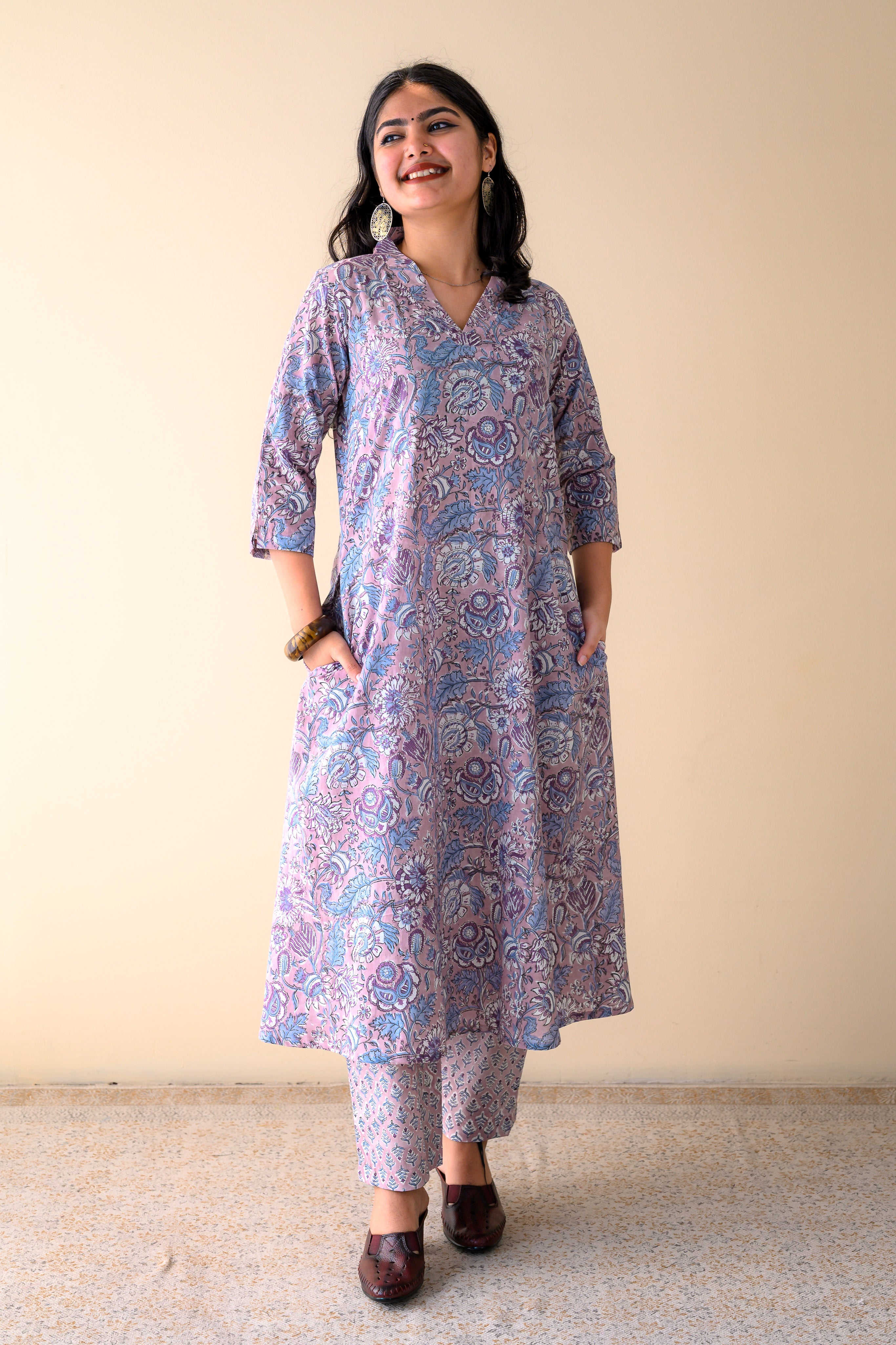 Set of 2- Arzoo Onion Pink Sanganeri Cotton Kurta & Pants Set