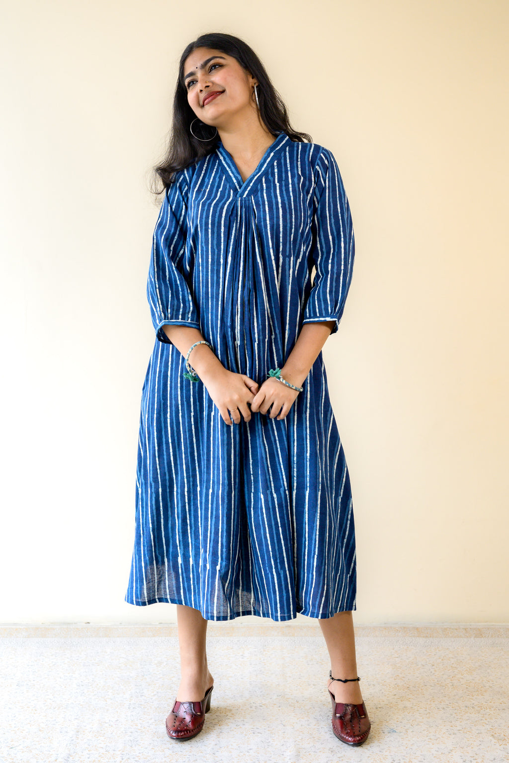 Leher Indigo Dabu Cotton Dress