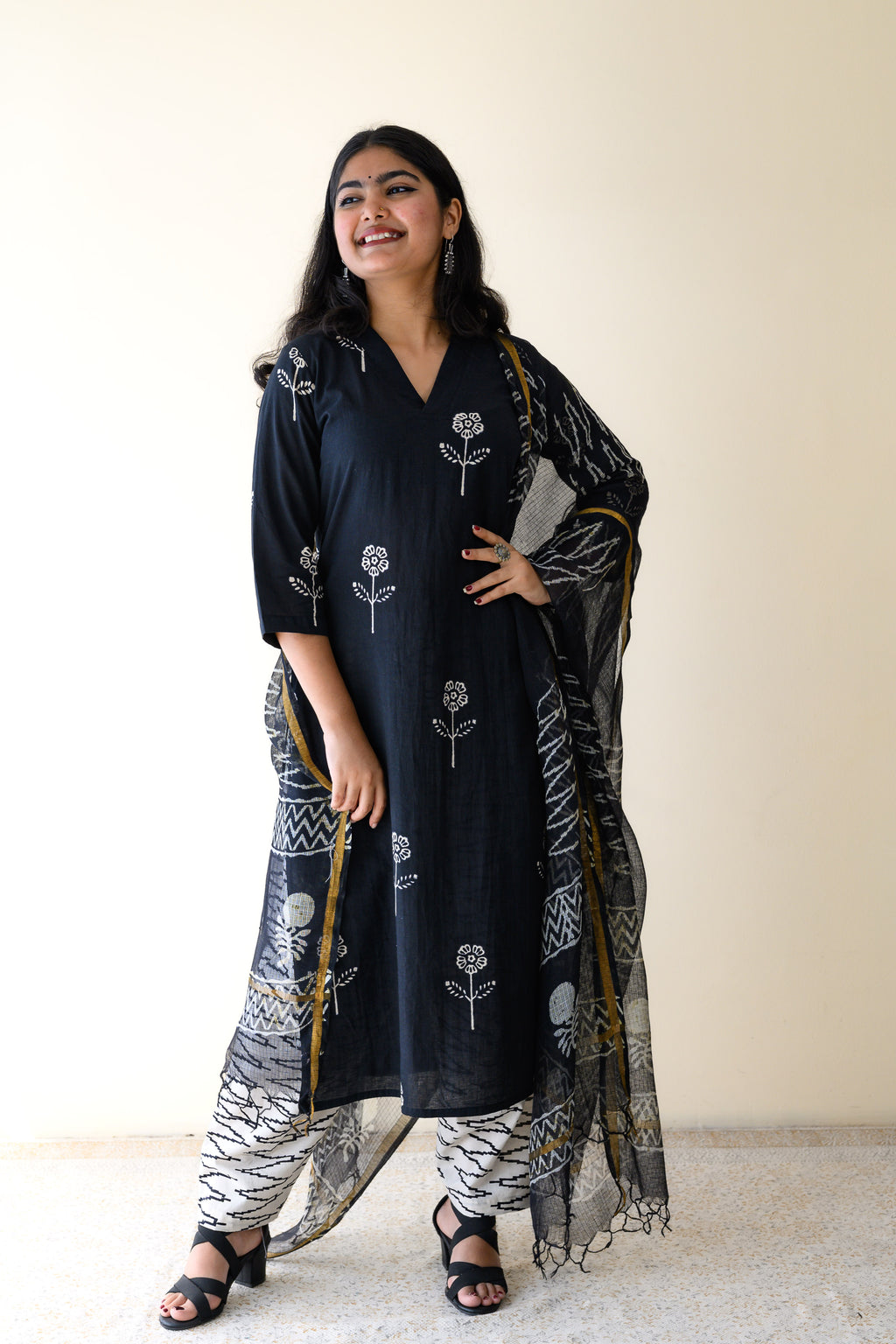 Set of 2-Mahelia Dabu Cotton Kurta & Pants Set