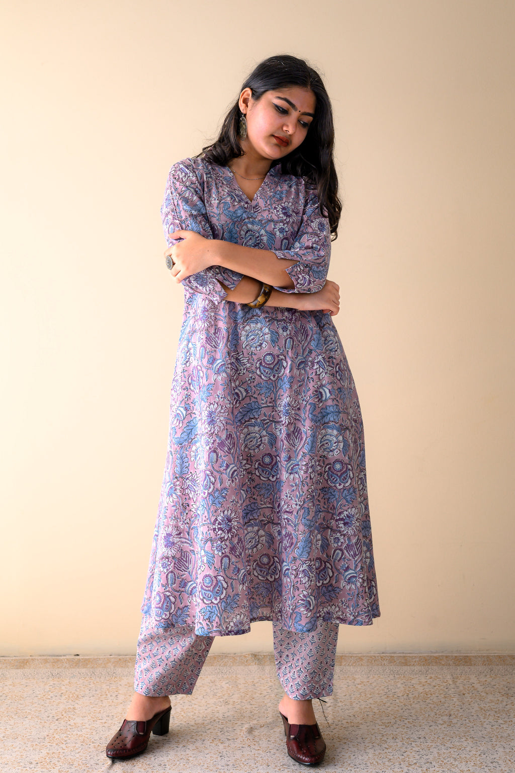 Set of 2- Arzoo Onion Pink Sanganeri Cotton Kurta & Pants Set