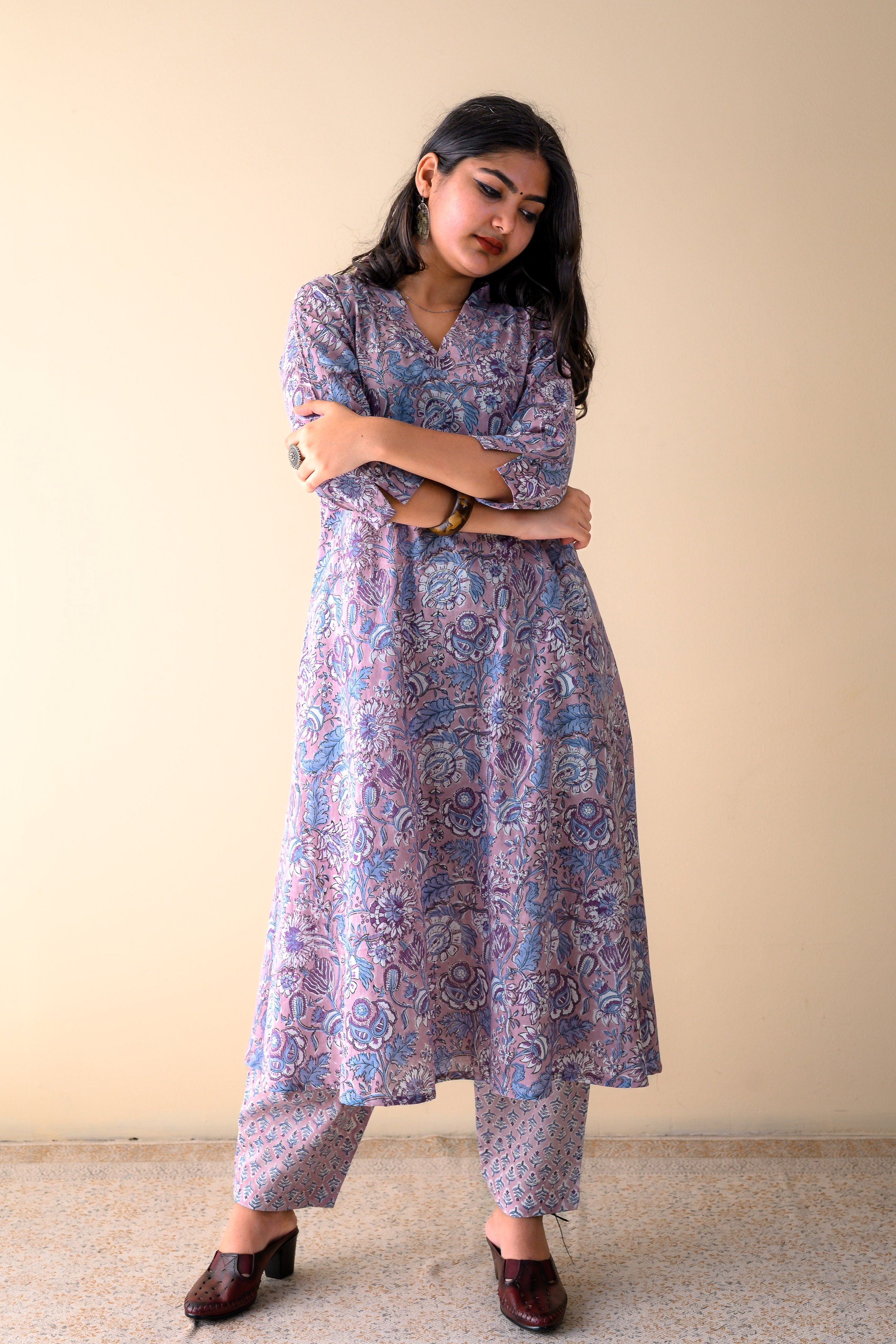 Set of 2- Arzoo Onion Pink Sanganeri Cotton Kurta & Pants Set