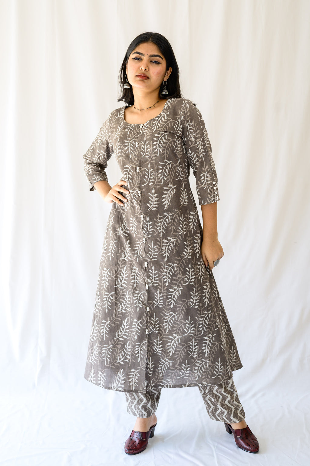 Set of 2- Stone Bagru Aline Kurta & Pants Set