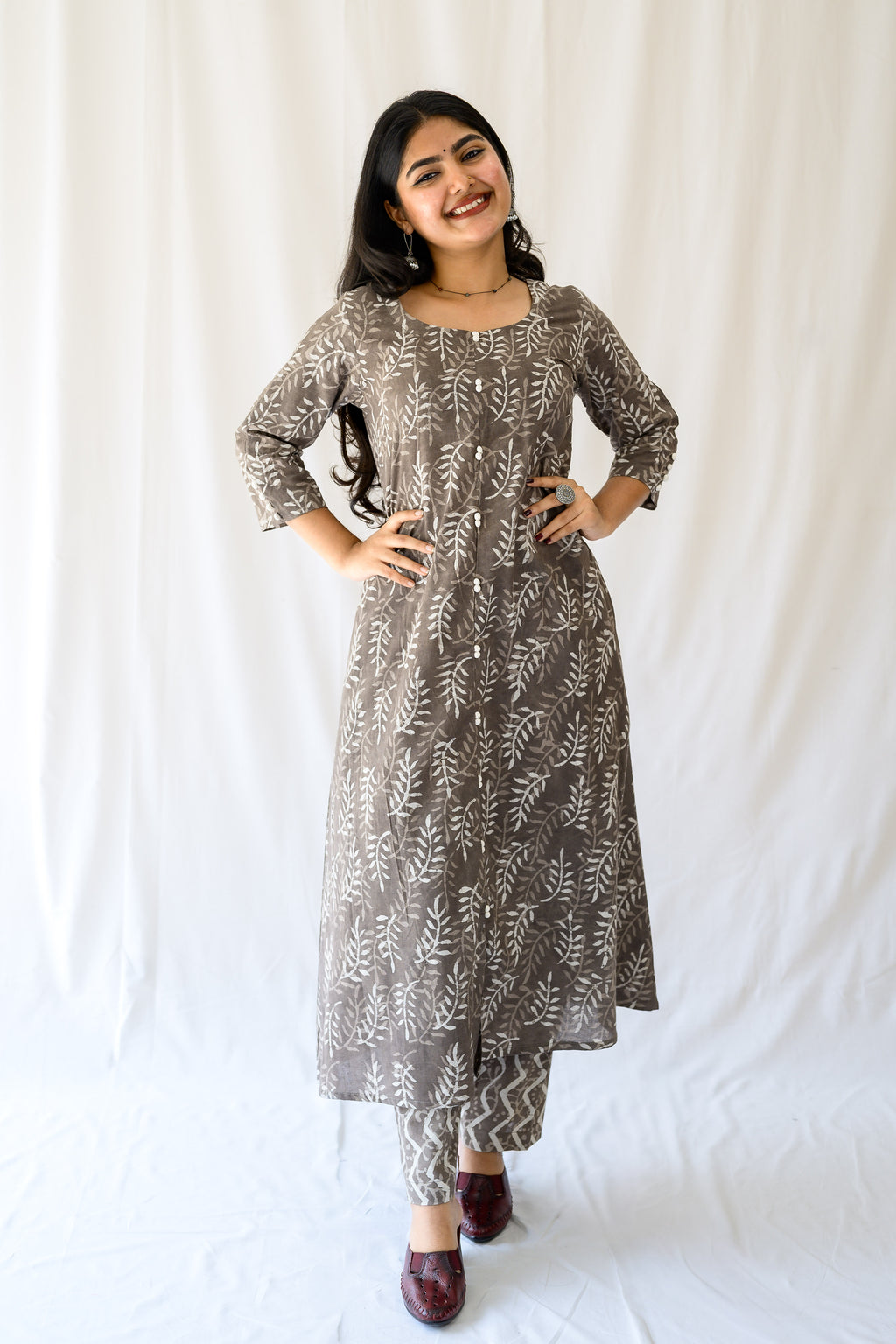 Set of 2- Stone Bagru Aline Kurta & Pants Set