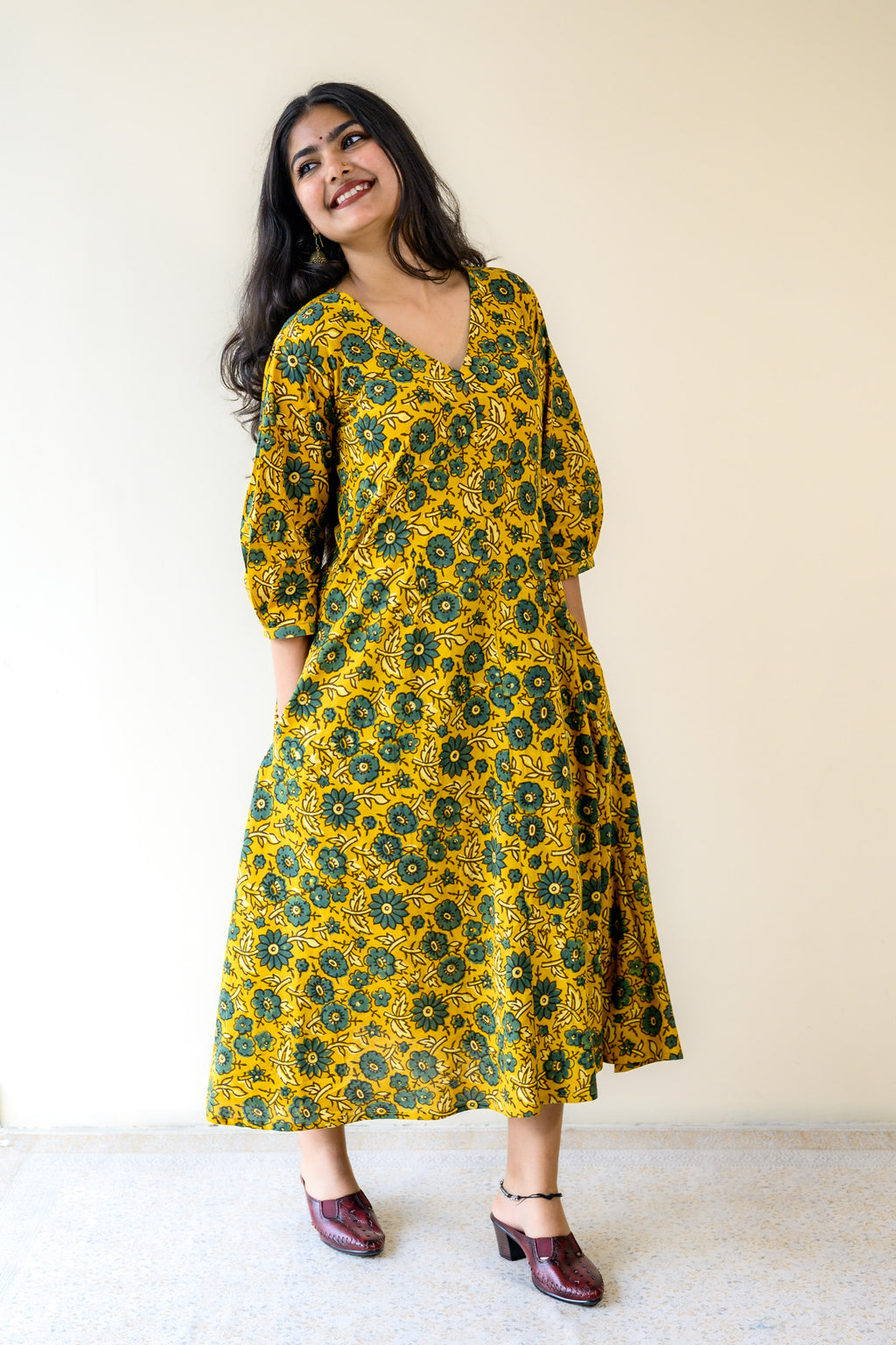 Haldi Blooms Ajrakh Fit & Flare Dress