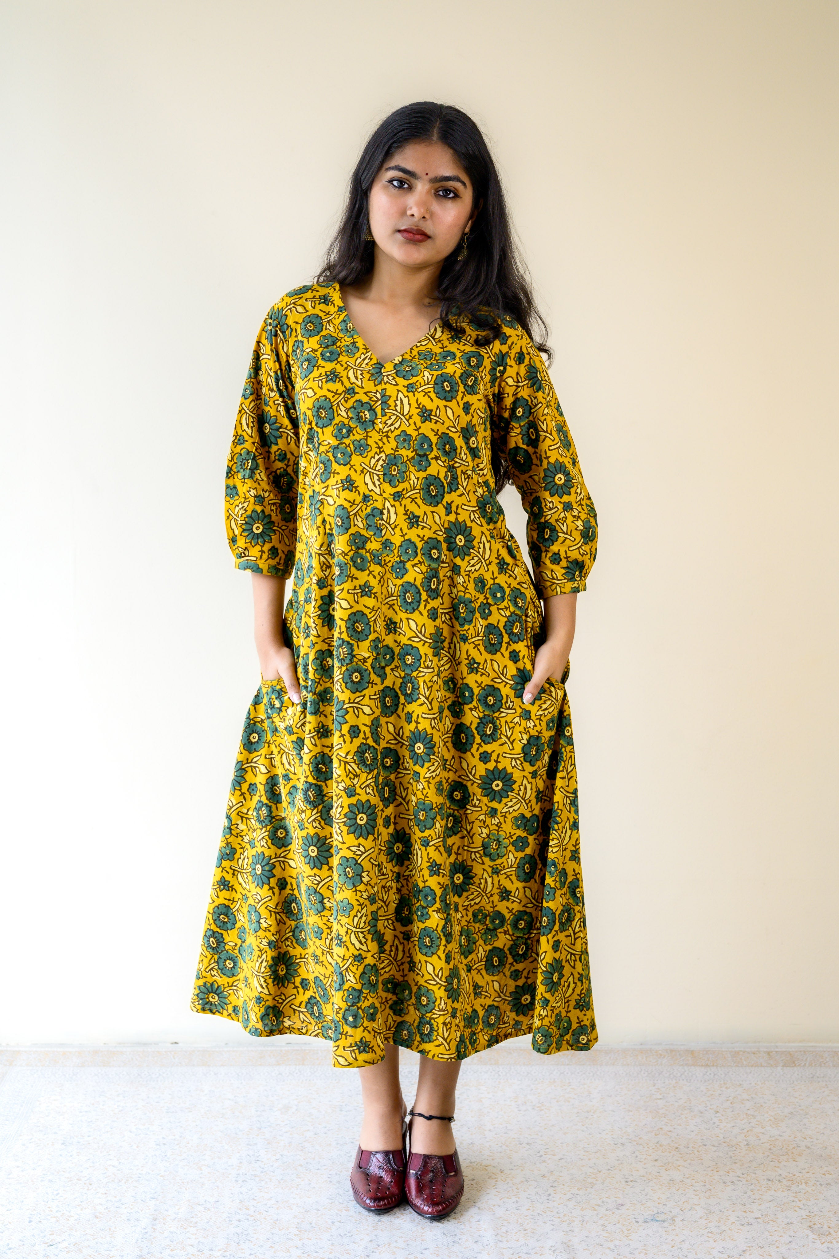 Haldi Blooms Ajrakh Fit & Flare Dress