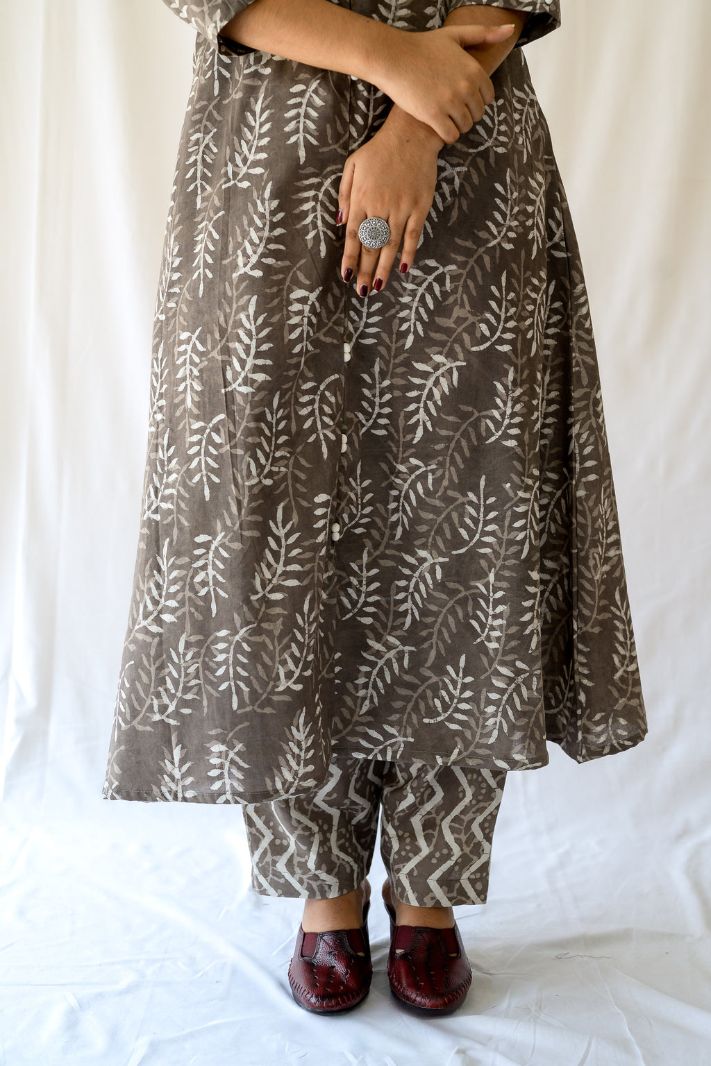 Set of 2- Stone Bagru Aline Kurta & Pants Set