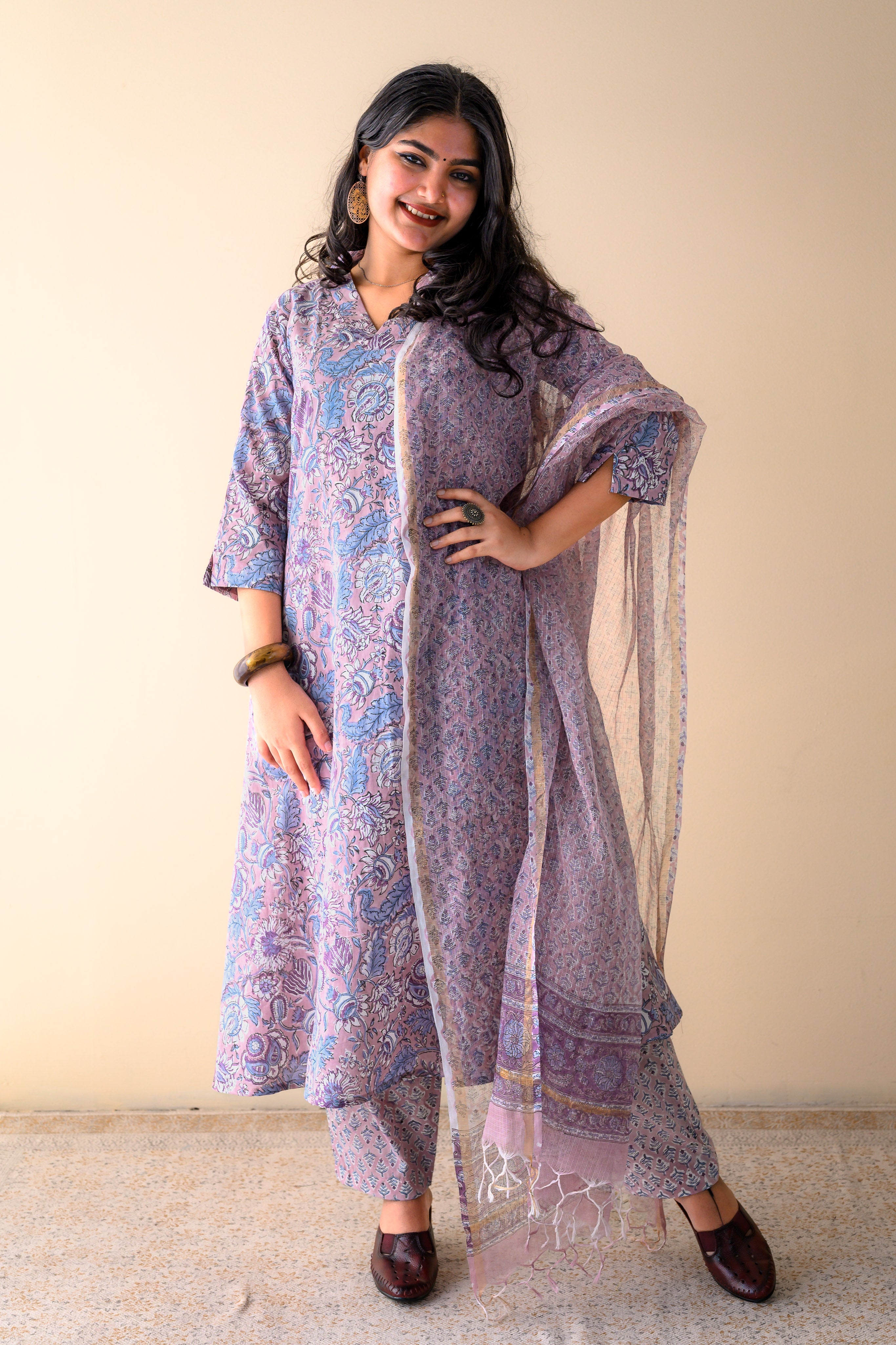 Set of 2- Arzoo Onion Pink Sanganeri Cotton Kurta & Pants Set