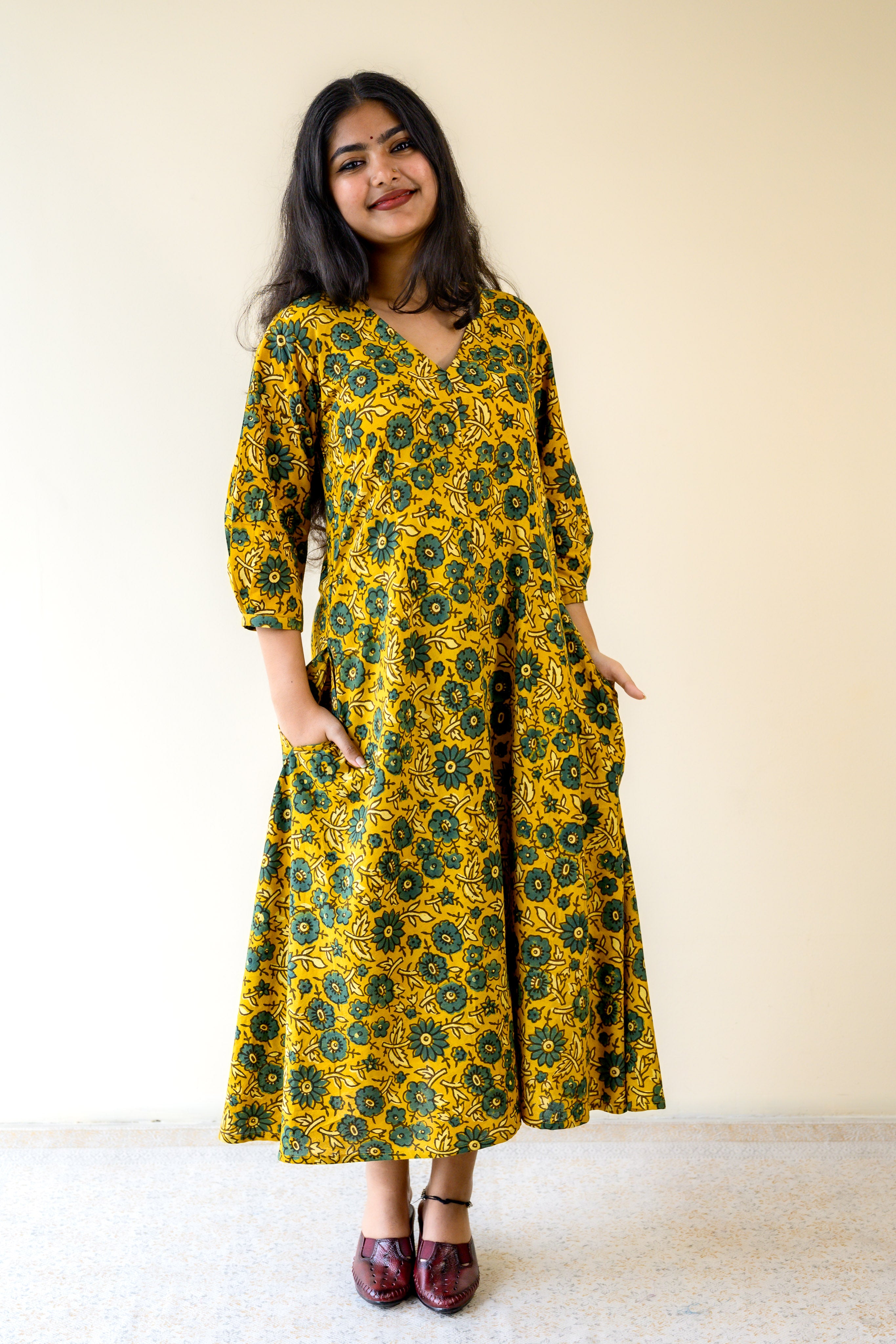 Haldi Blooms Ajrakh Fit & Flare Dress